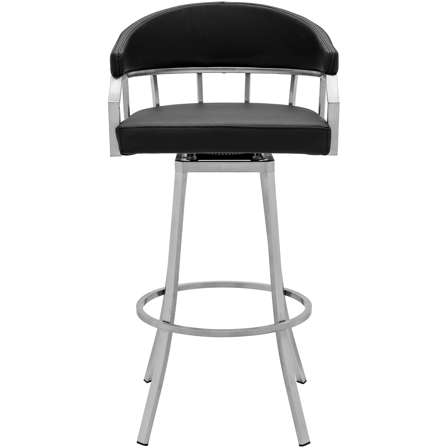 Valerie 26" Counter Height Swivel Modern Balck Faux Leather Bar and Counter Stool in Brushed Stainless Steel Finish