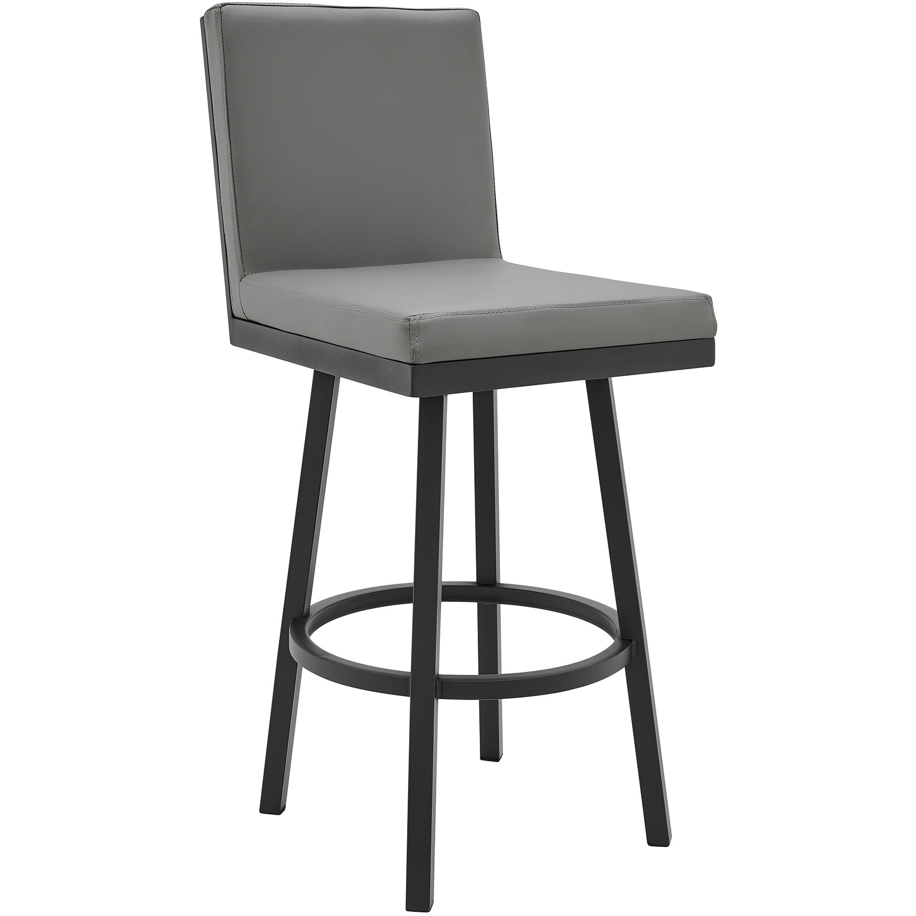 Gem Swivel Modern Black Metal and Gray Faux Leather Bar and Counter Stool