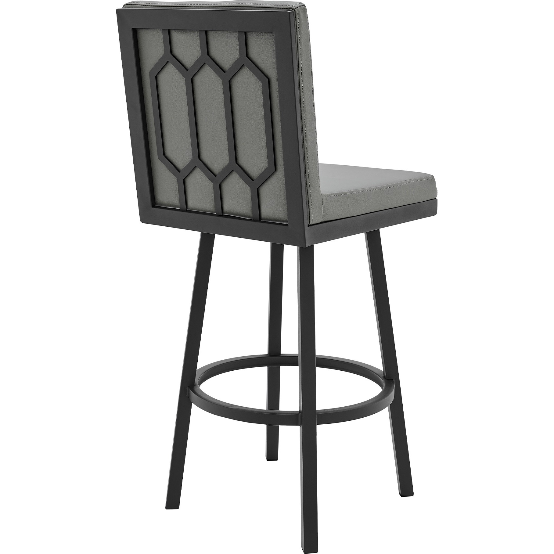 Gem Swivel Modern Black Metal and Gray Faux Leather Bar and Counter Stool