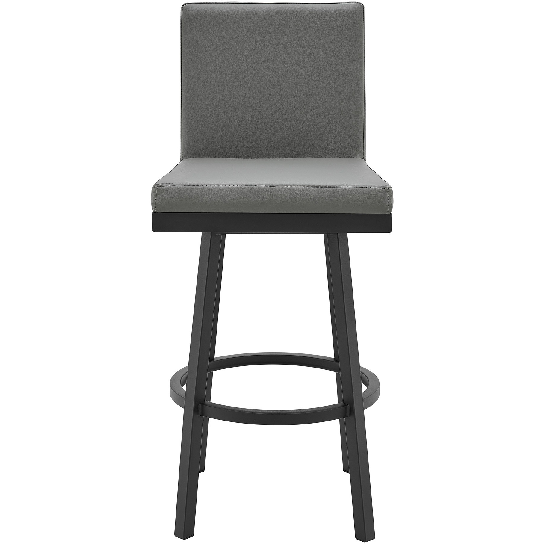 Gem Swivel Modern Black Metal and Gray Faux Leather Bar and Counter Stool