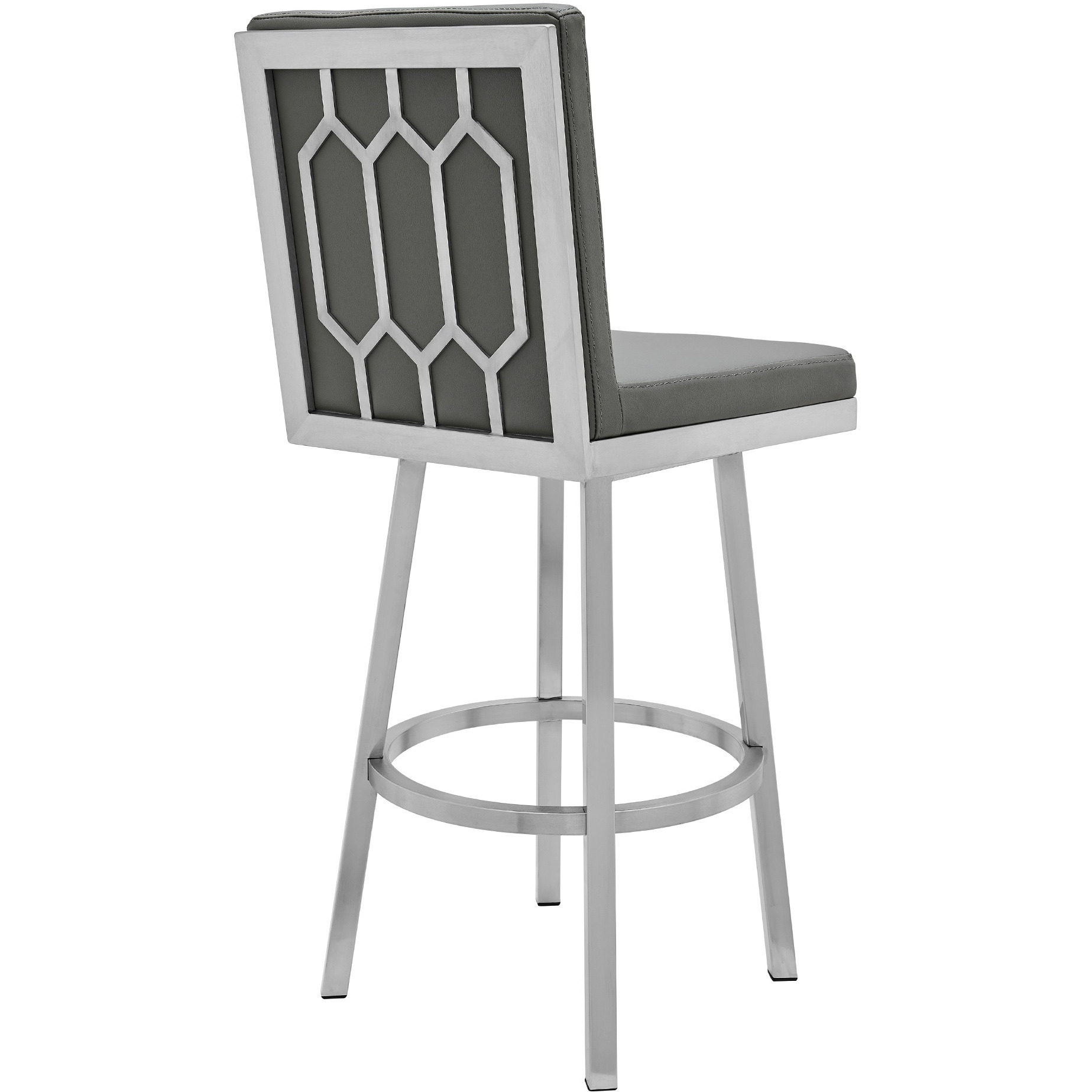 Gem 30" Swivel Modern Metal and Gray Faux Leather Bar and Counter Stool