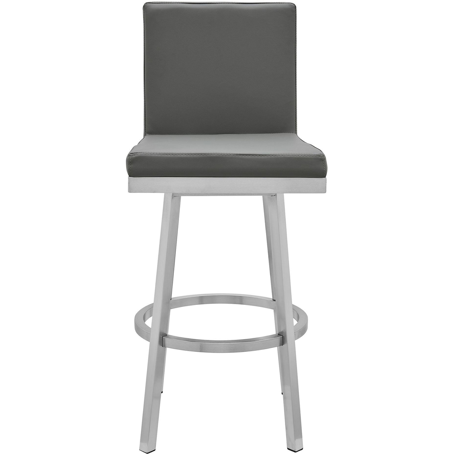 Gem 30" Swivel Modern Metal and Gray Faux Leather Bar and Counter Stool
