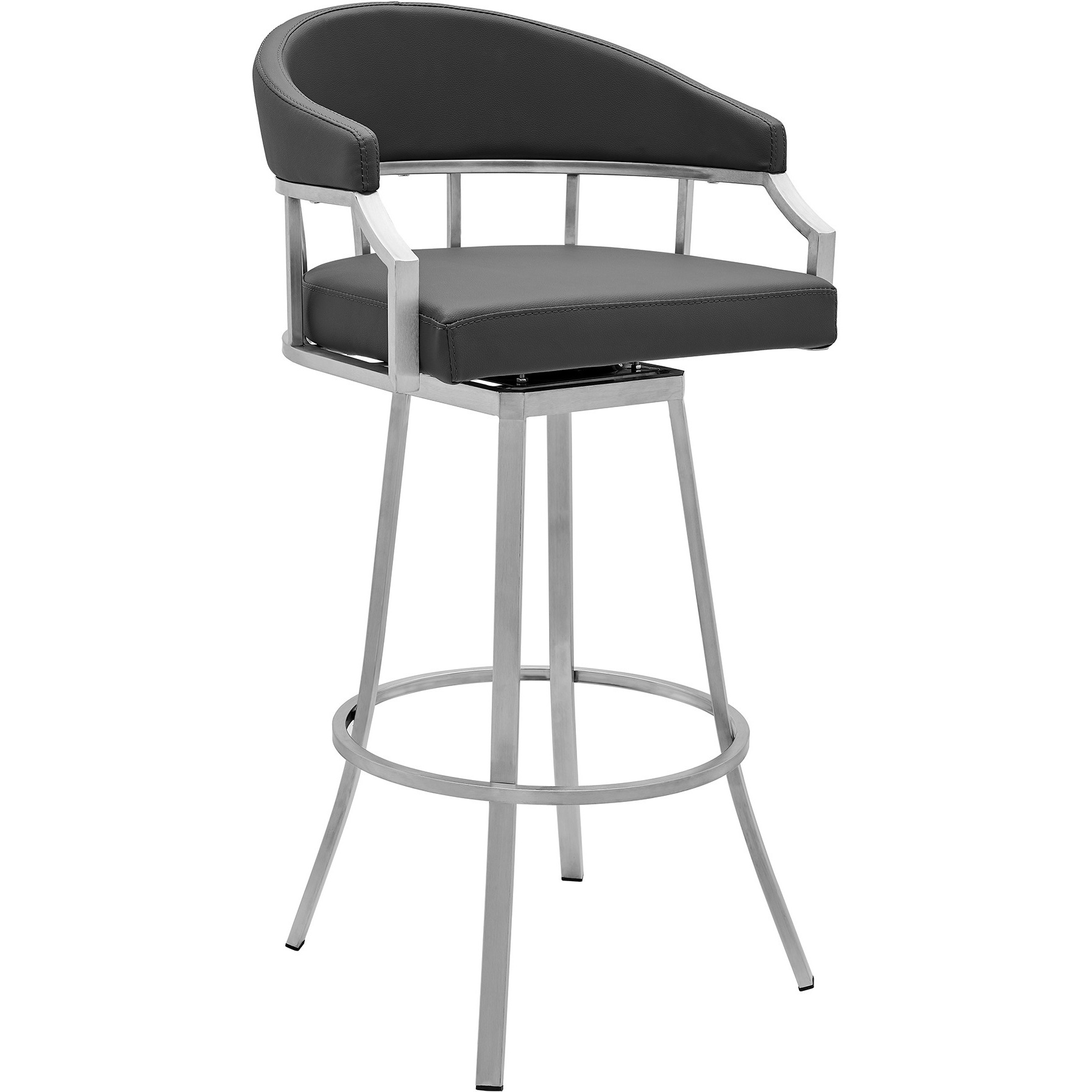 Valerie 30" Bar Height Swivel Modern Faux Leather Bar and Counter Stool in Brushed Stainless Steel Finish
