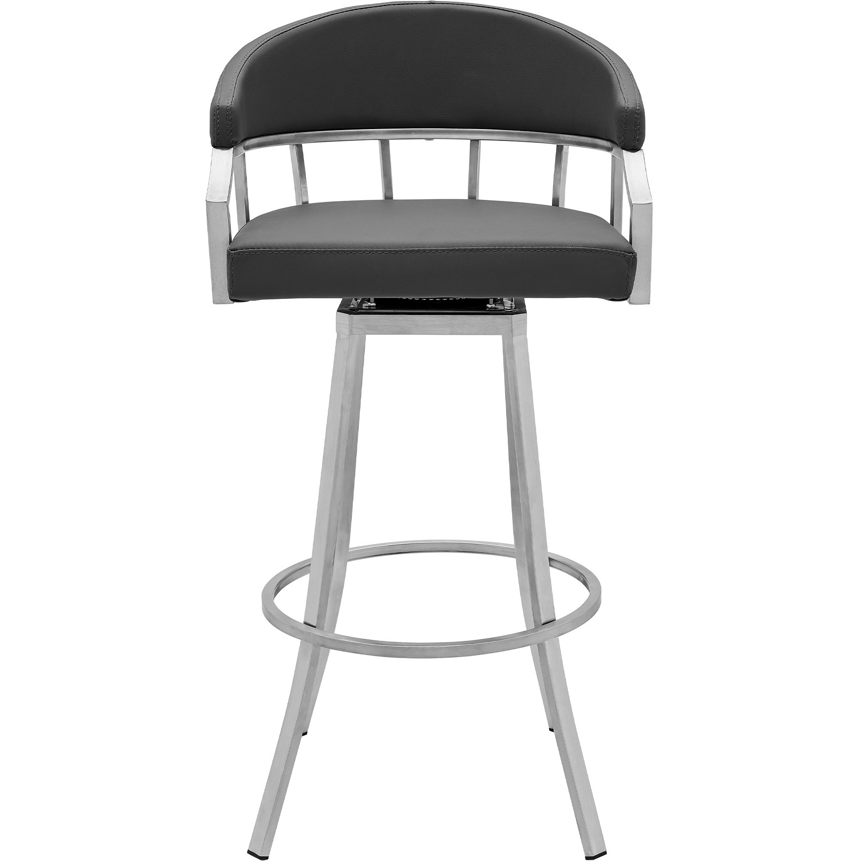 Valerie 30" Bar Height Swivel Modern Faux Leather Bar and Counter Stool in Brushed Stainless Steel Finish