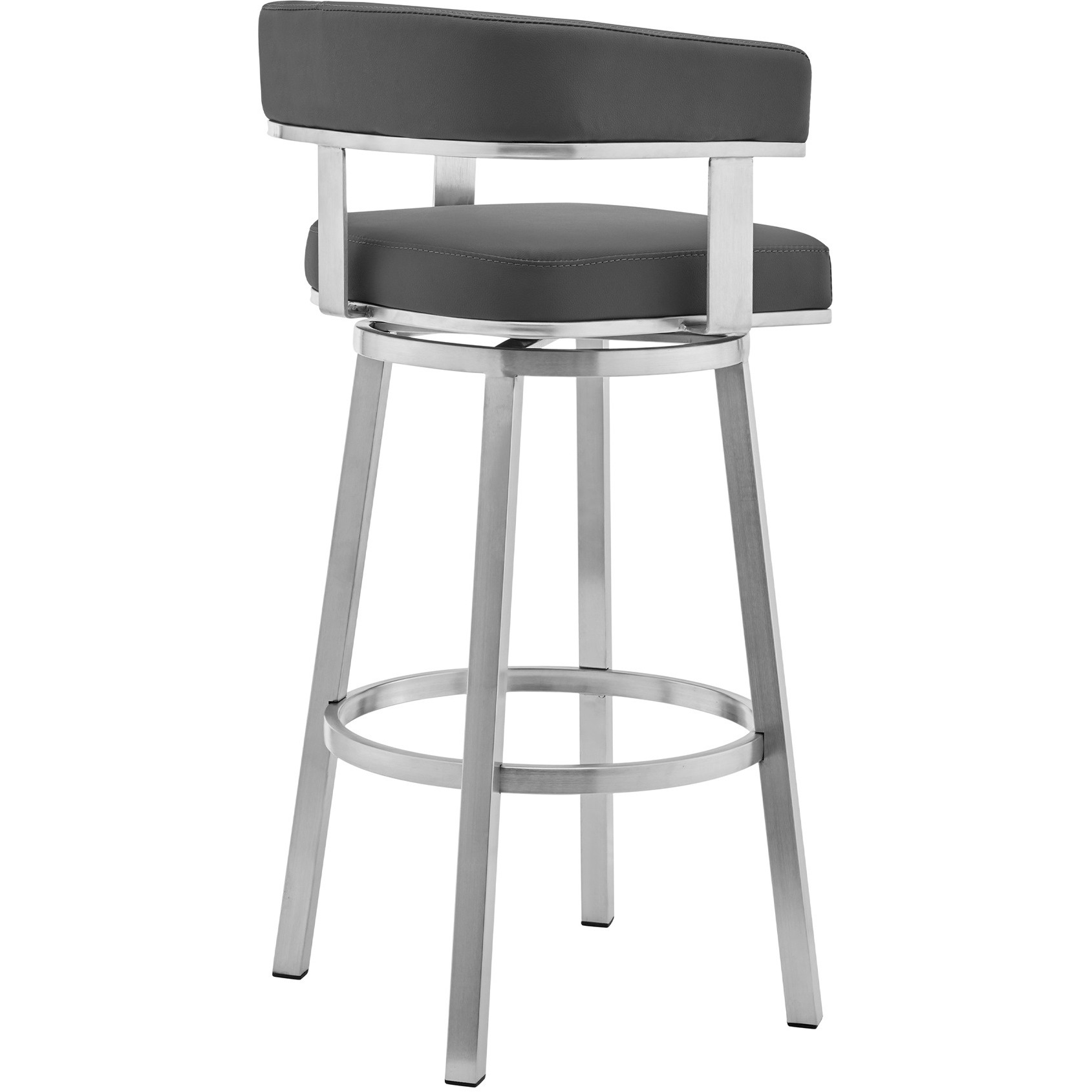 Lorin 26" Gray Faux Leather and Brushed Stainless Steel Swivel Bar Stool
