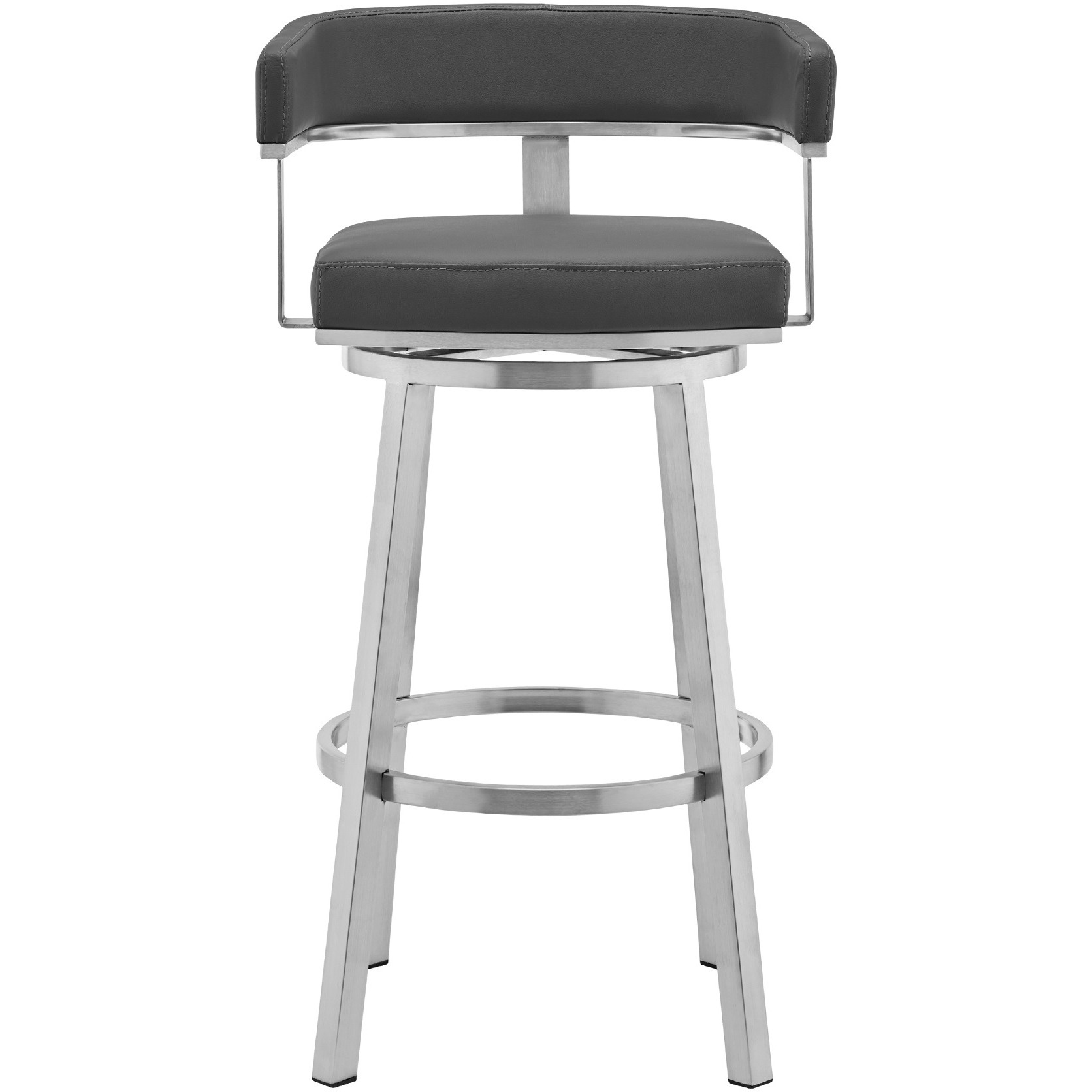 Lorin 26" Gray Faux Leather and Brushed Stainless Steel Swivel Bar Stool