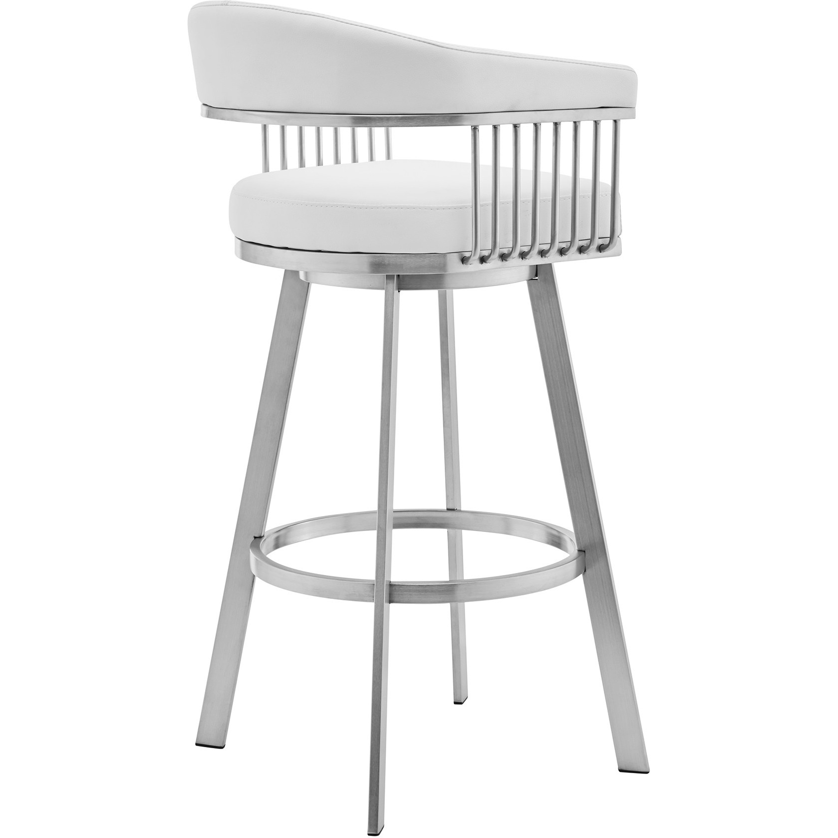 Chelsea 30" White Faux Leather and Brushed Stainless Steel Swivel Bar Stool