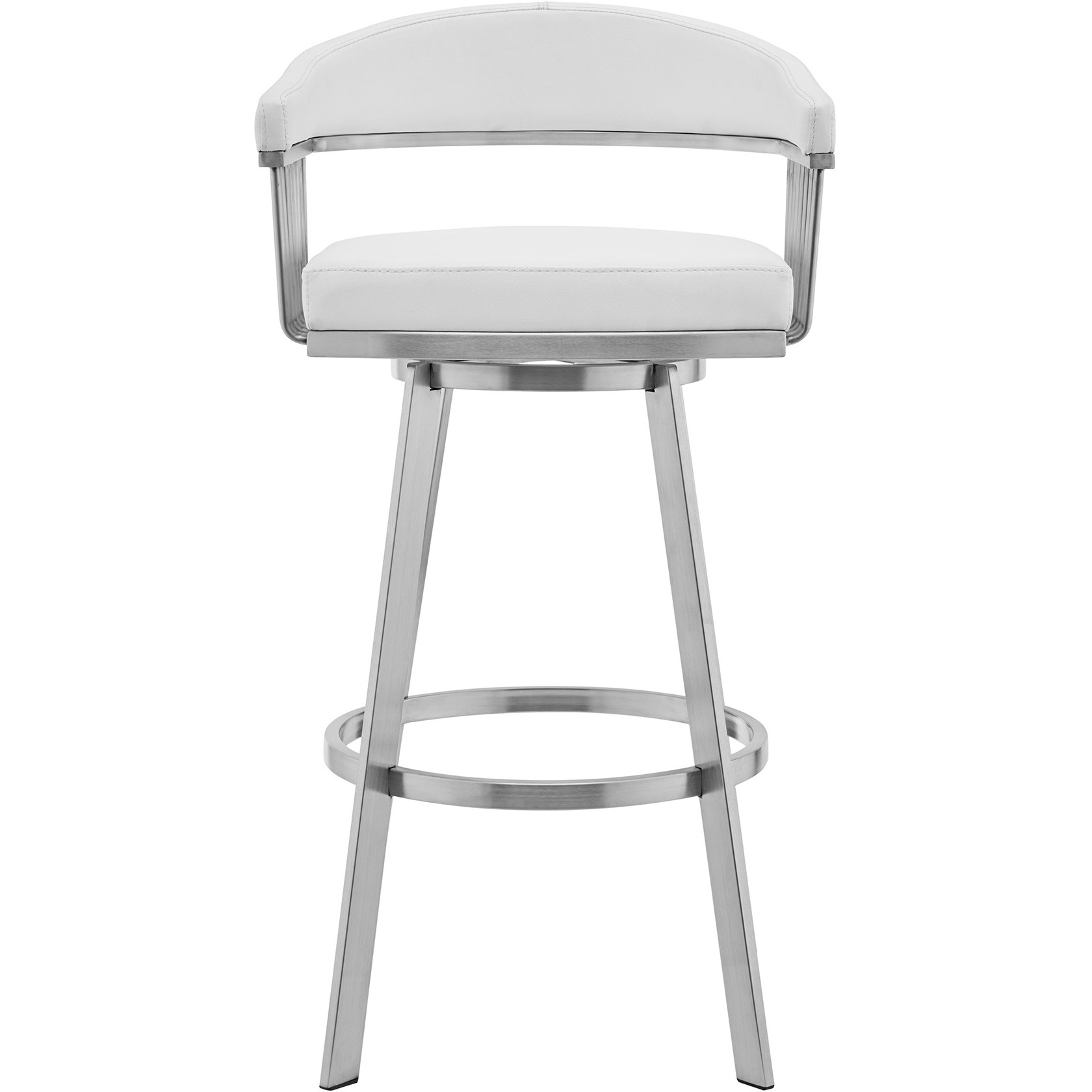 Chelsea 30" White Faux Leather and Brushed Stainless Steel Swivel Bar Stool