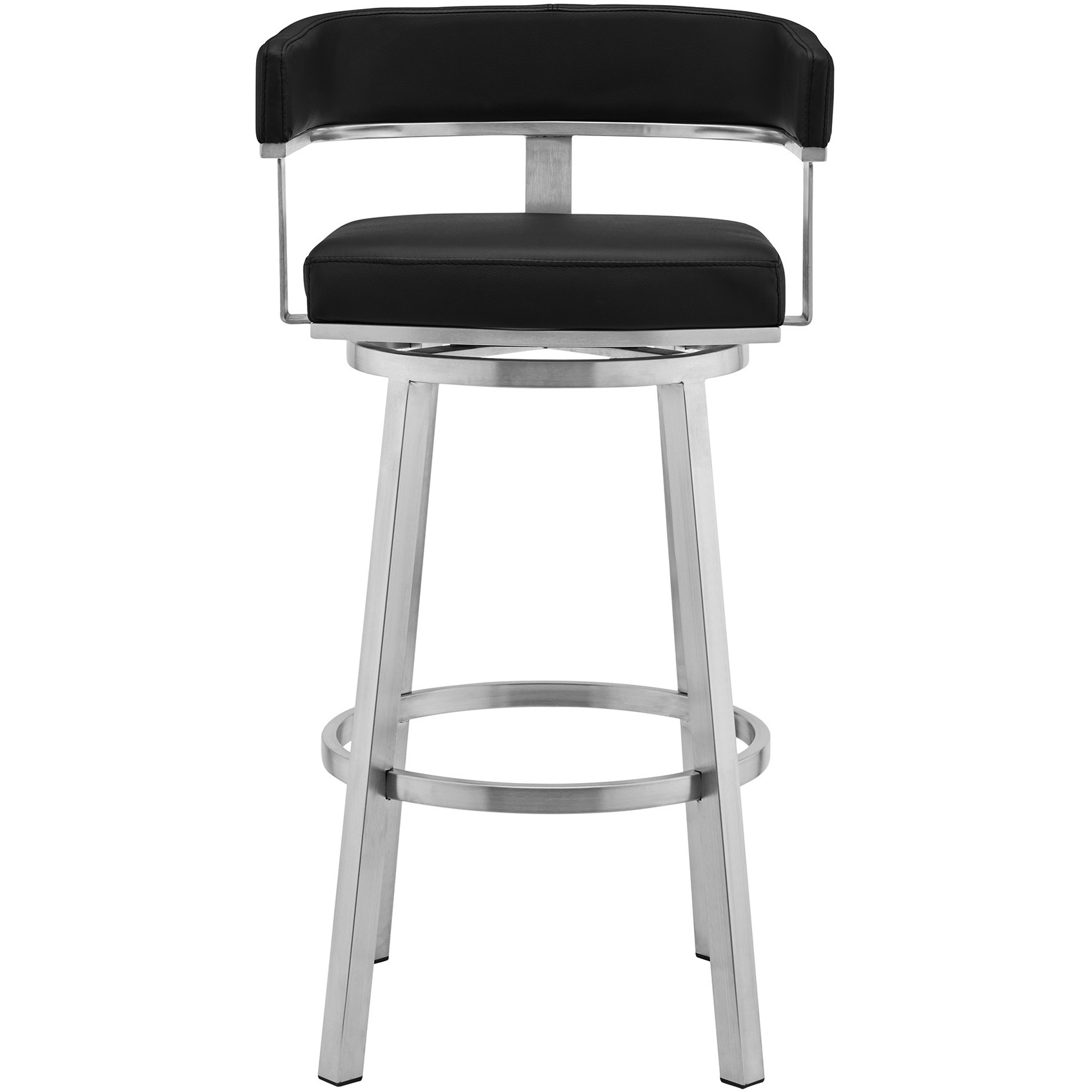 Lorin 30" Black Faux Leather and Brushed Stainless Steel Swivel Bar Stool