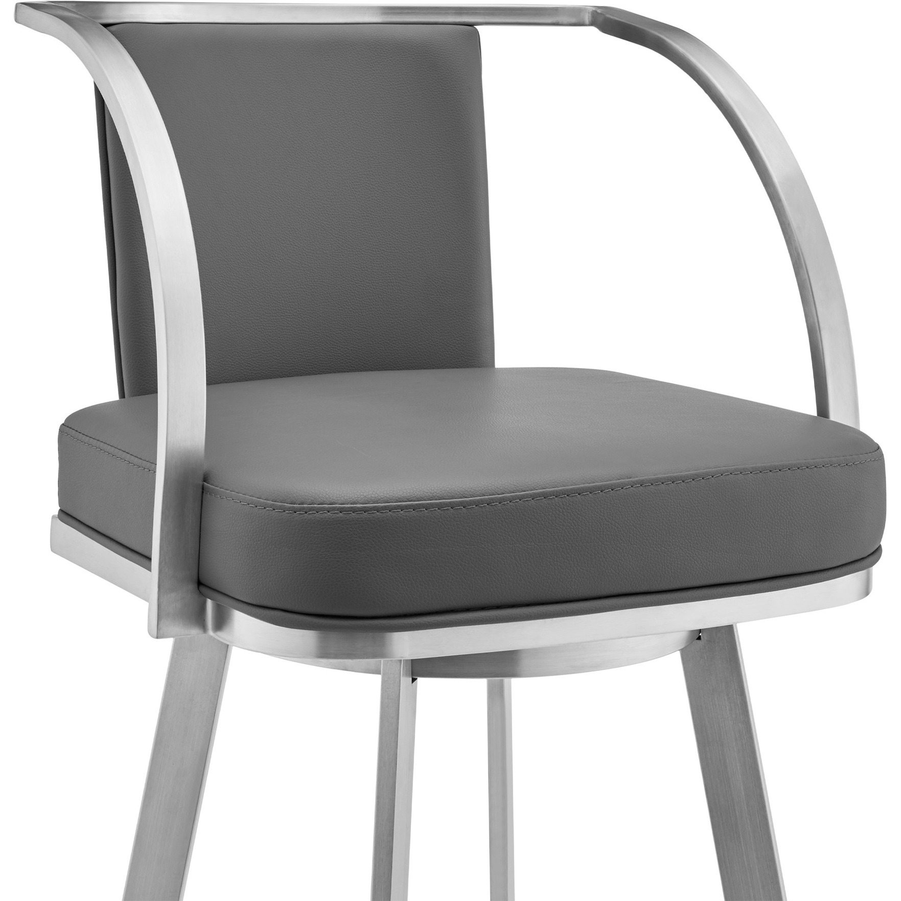 Livingston 30" Gray Faux Leather and Brushed Stainless Steel Swivel Bar Stool