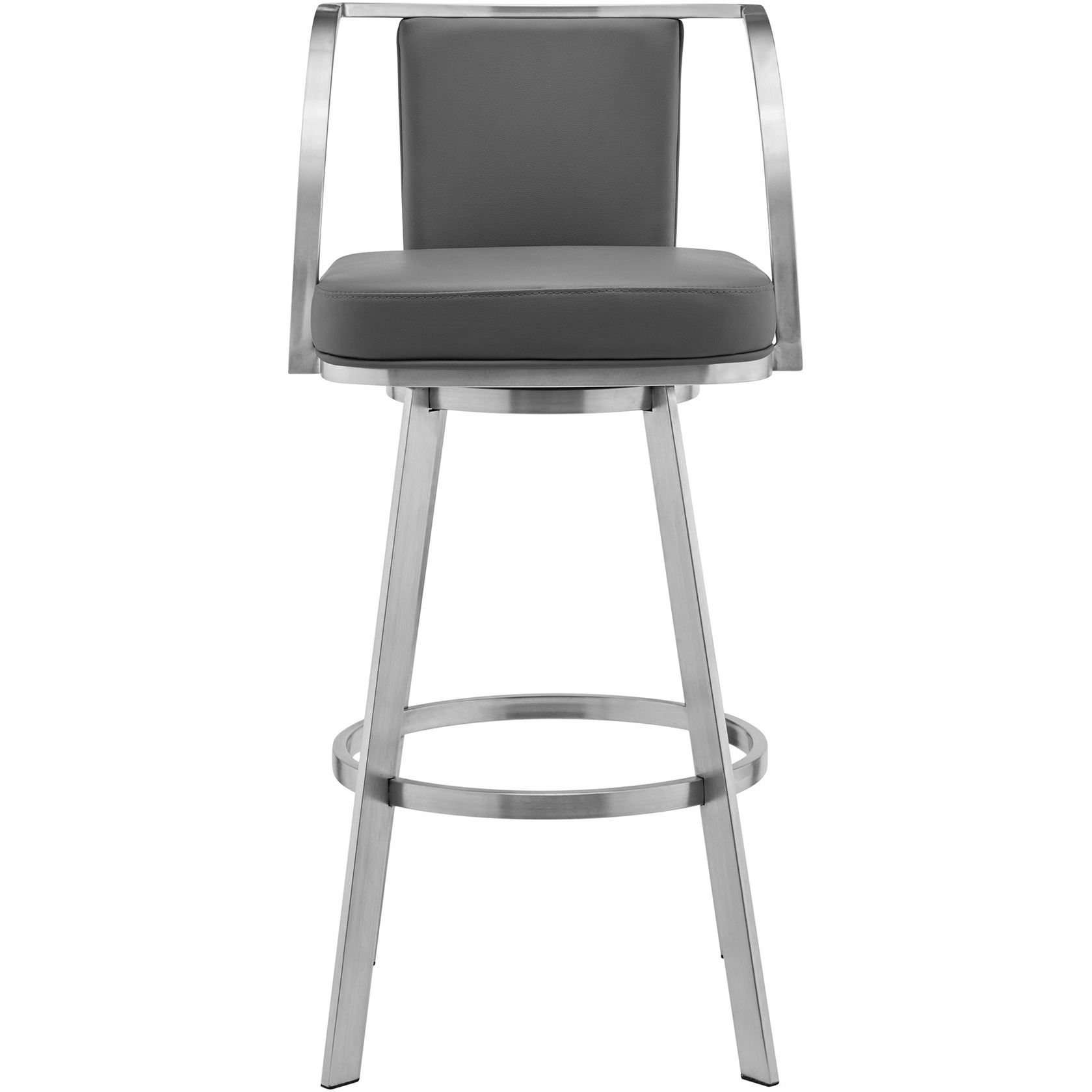 Livingston 30" Gray Faux Leather and Brushed Stainless Steel Swivel Bar Stool