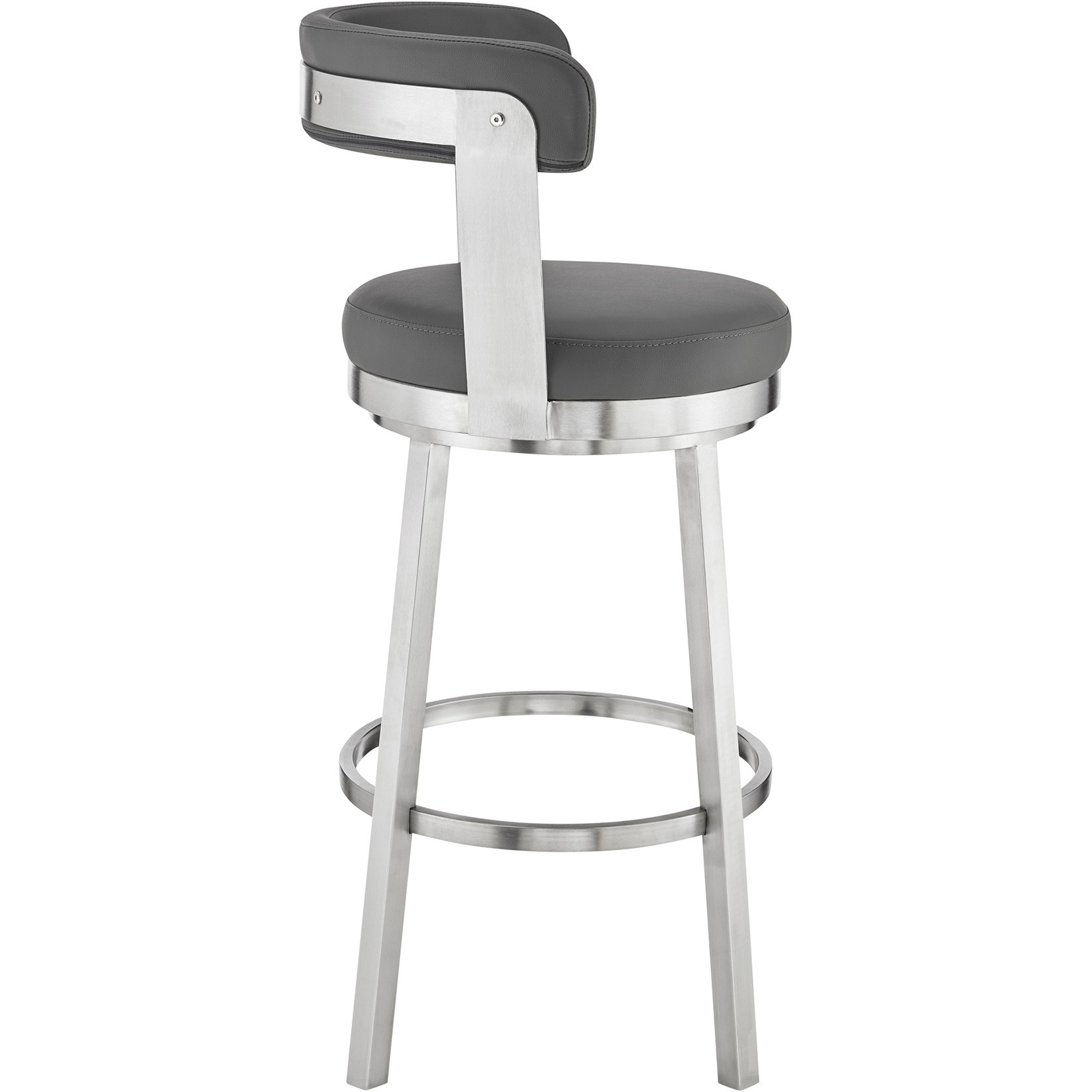 Bryant 26" Counter Height Swivel Bar Stool in Brushed Stainless Steel Finish and Gray Faux Leather