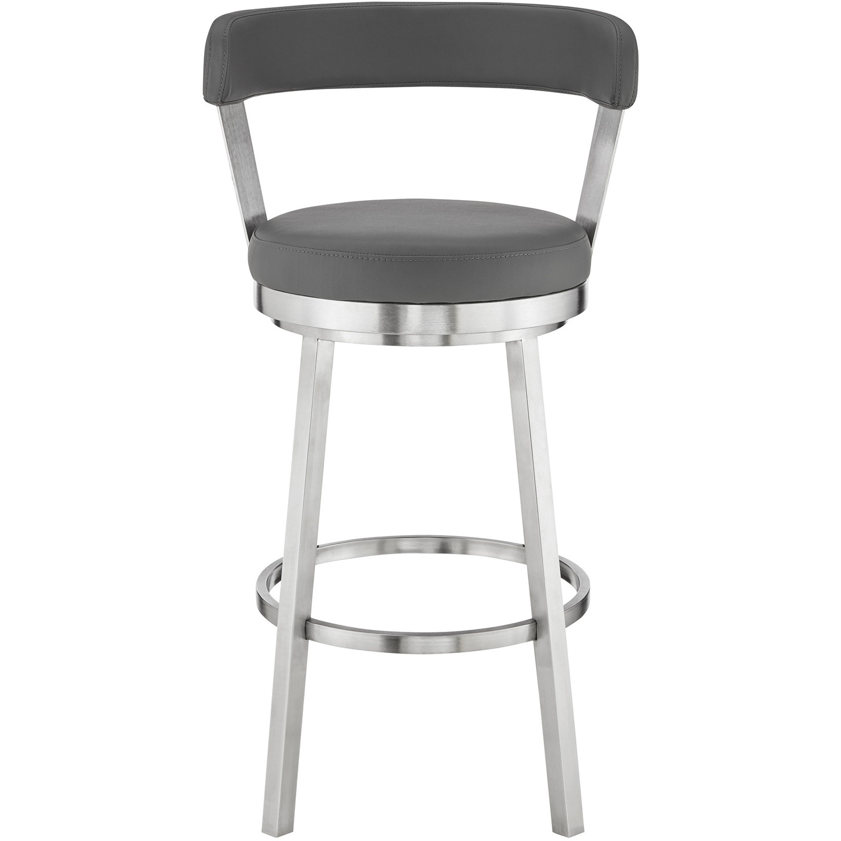 Bryant 26" Counter Height Swivel Bar Stool in Brushed Stainless Steel Finish and Gray Faux Leather