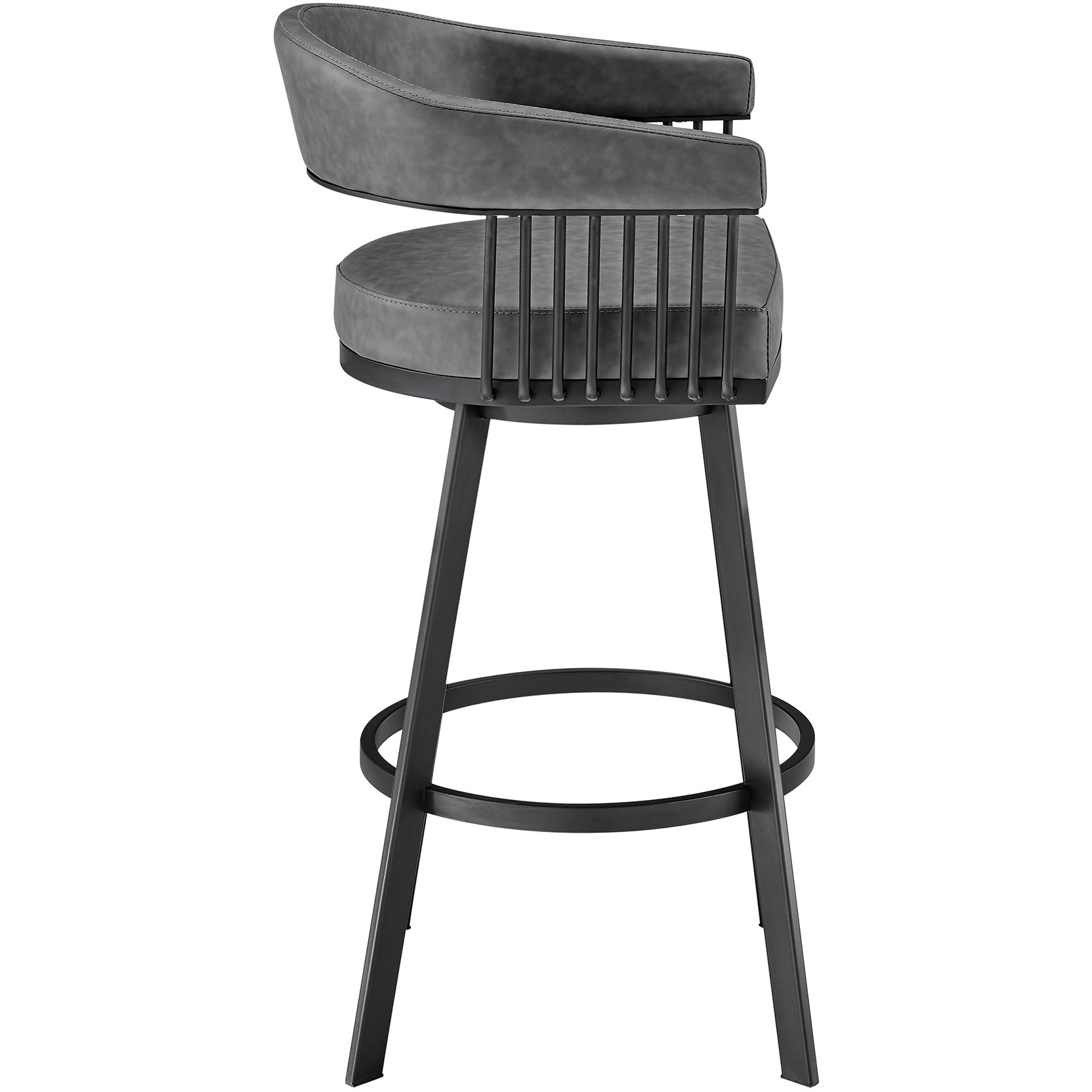 Chelsea 30" Bar Height Swivel Bar Stool in Black Finish and Gray Faux Leather