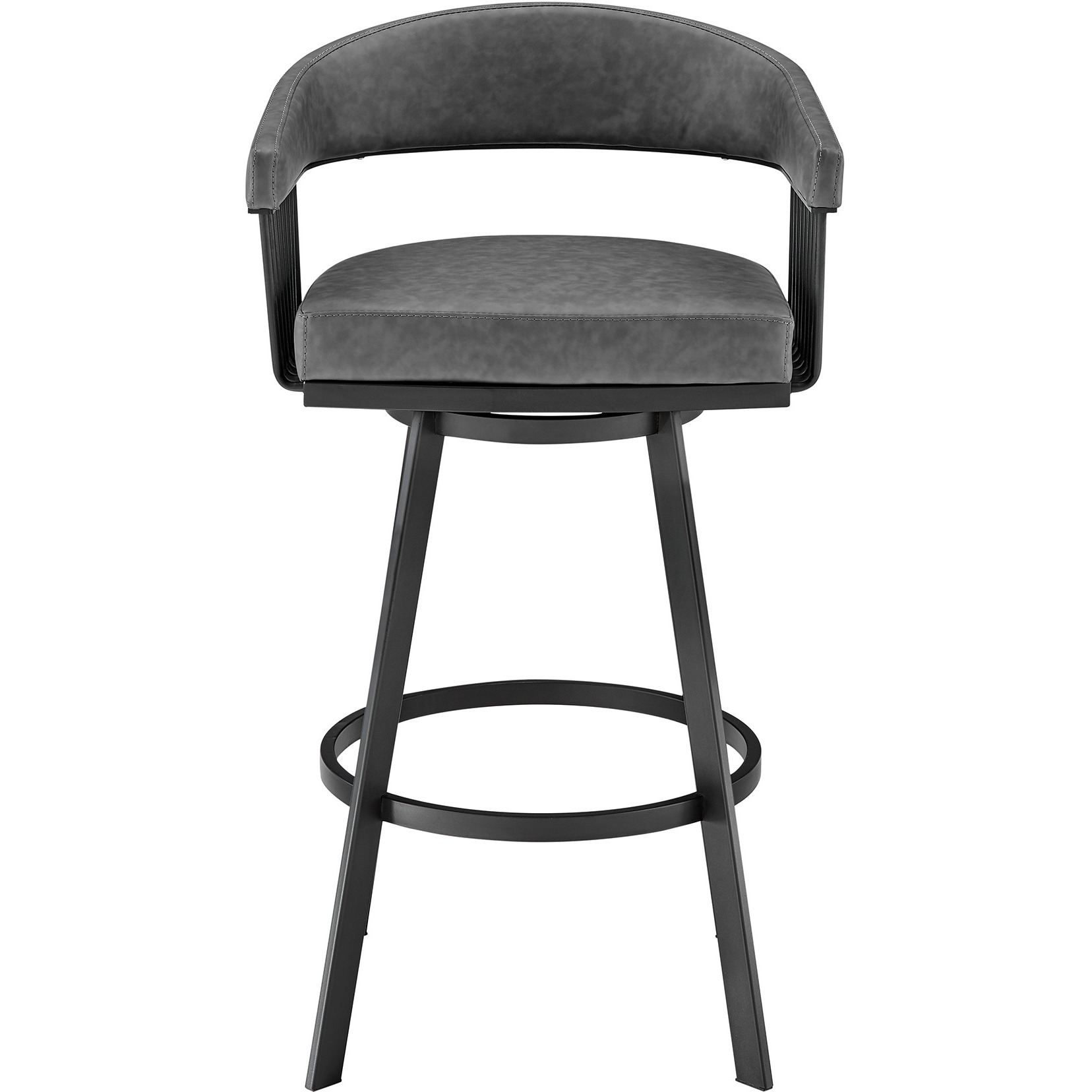 Chelsea 30" Bar Height Swivel Bar Stool in Black Finish and Gray Faux Leather