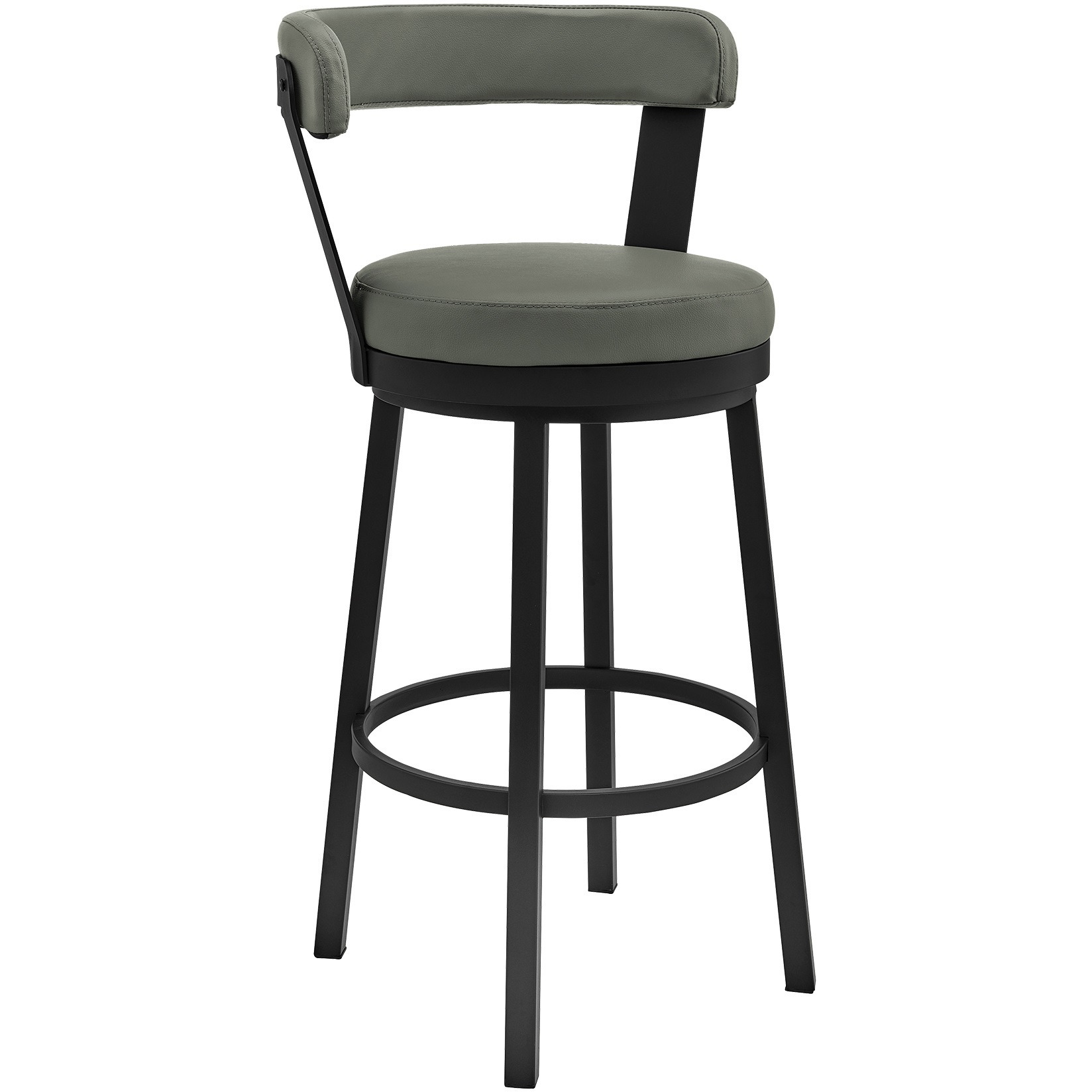 Bryant 30" Bar Height Swivel Bar Stool in Black Finish and Gray Faux Leather