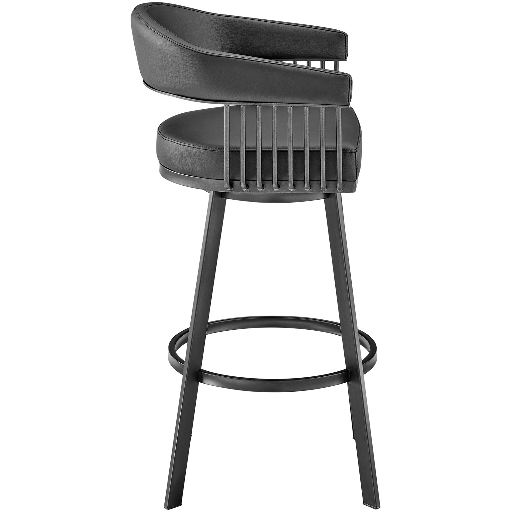 Chelsea 30" Bar Height Swivel Bar Stool in Black Finish and Black Faux Leather