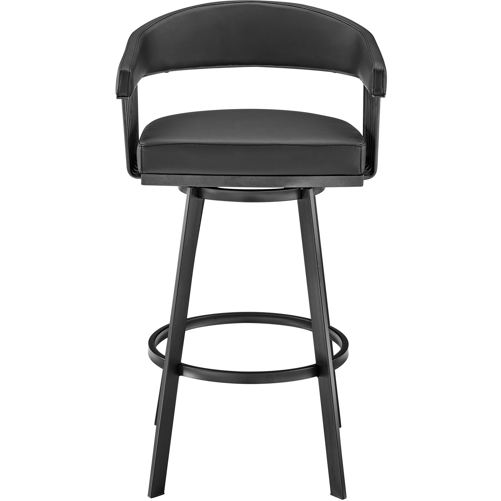 Chelsea 30" Bar Height Swivel Bar Stool in Black Finish and Black Faux Leather