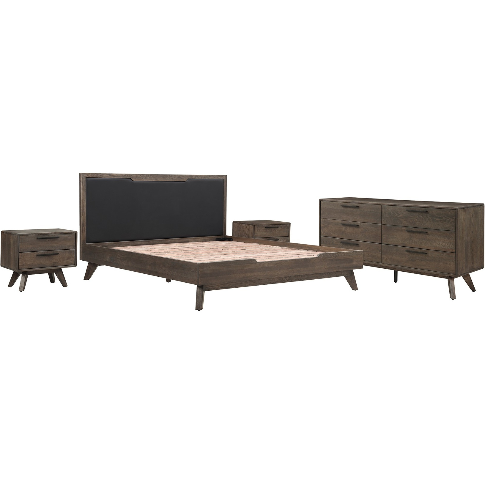 Astoria 4 Piece King Bedroom Set in Oak with Black Faux Leather