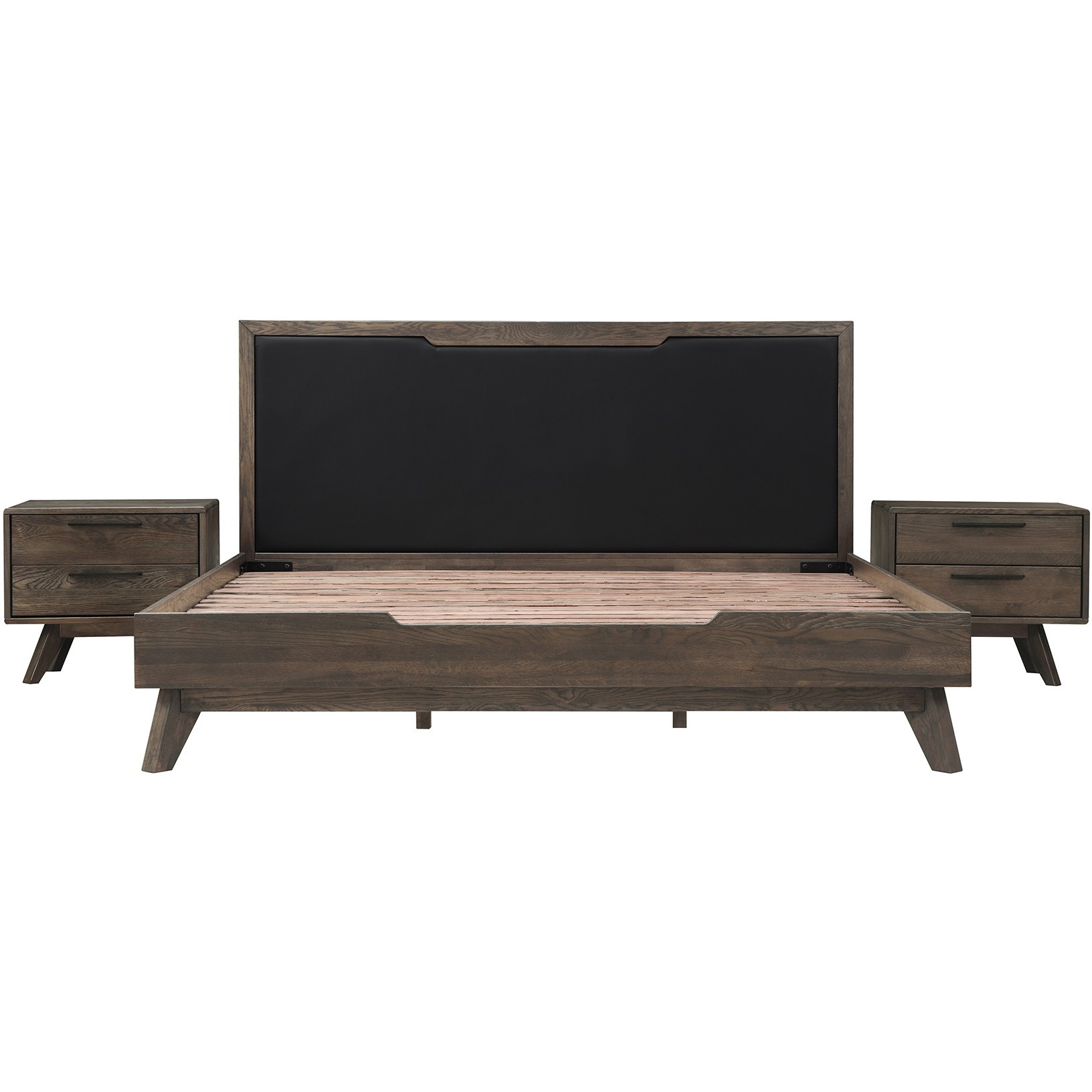Astoria 3 Piece King Bedroom Set in Oak with Black Faux Leather