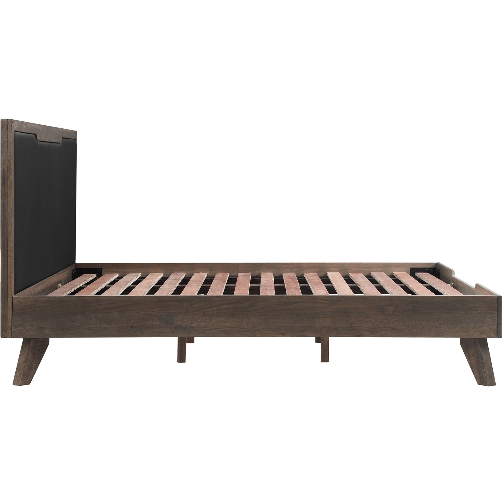 Astoria King Platform Bed Frame in Oak with Black Faux Leather