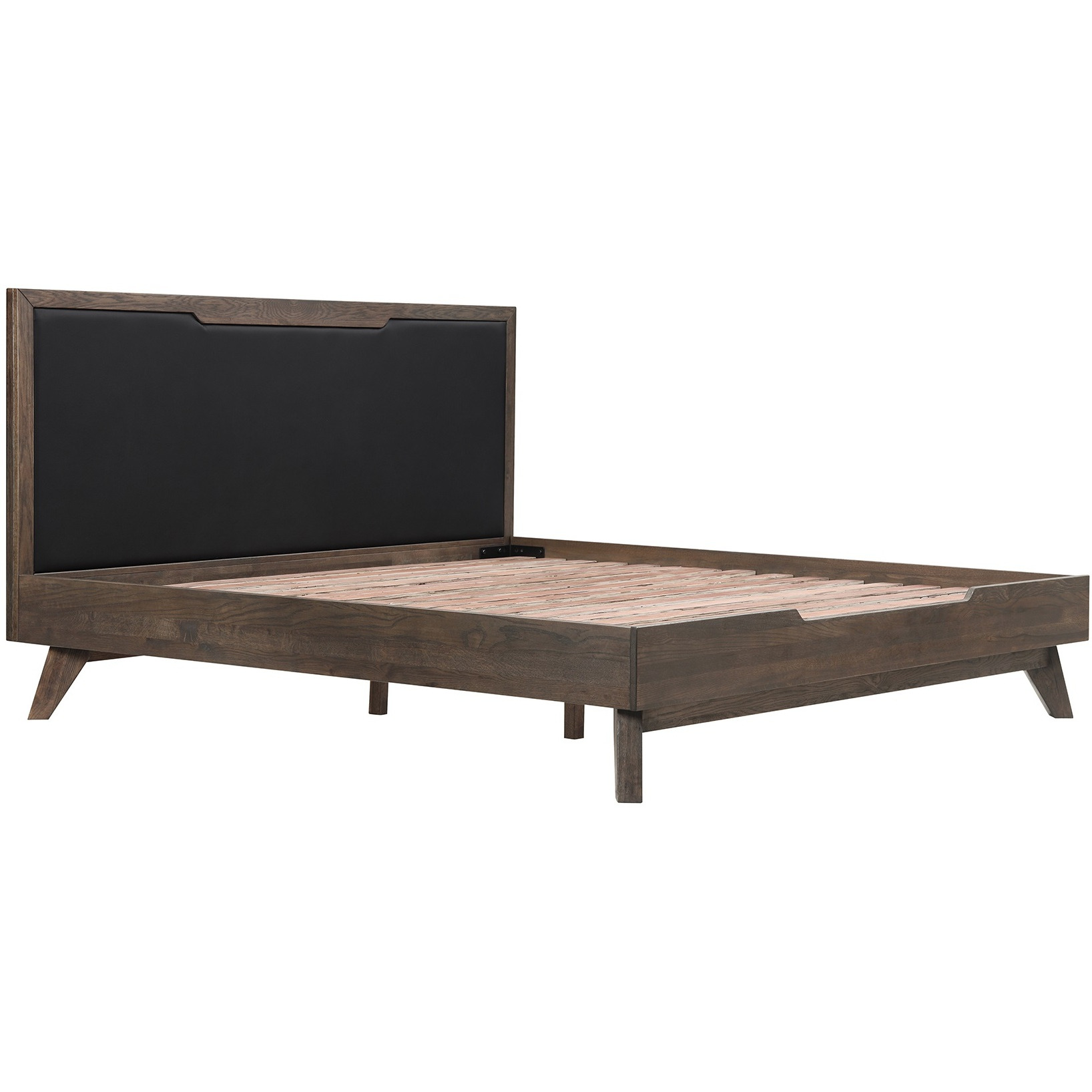 Astoria King Platform Bed Frame in Oak with Black Faux Leather