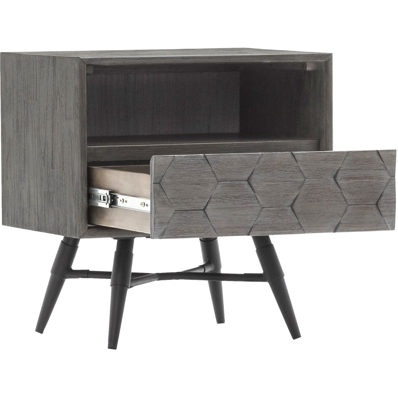 Makena 1 Drawer Night Stand in Grey Acacia Wood