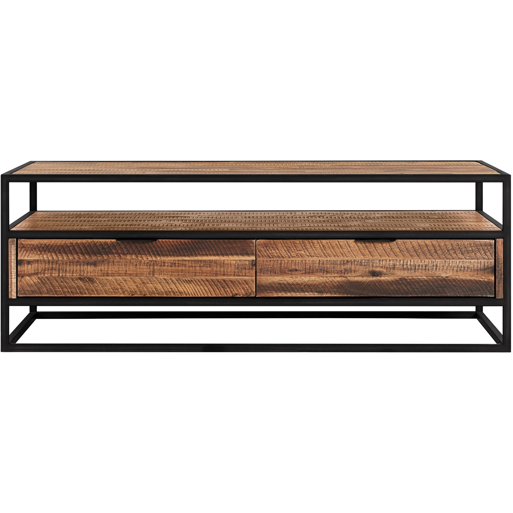 Ludgate Rectangle Coffee Table with Shelf in Acacia and Black Metal