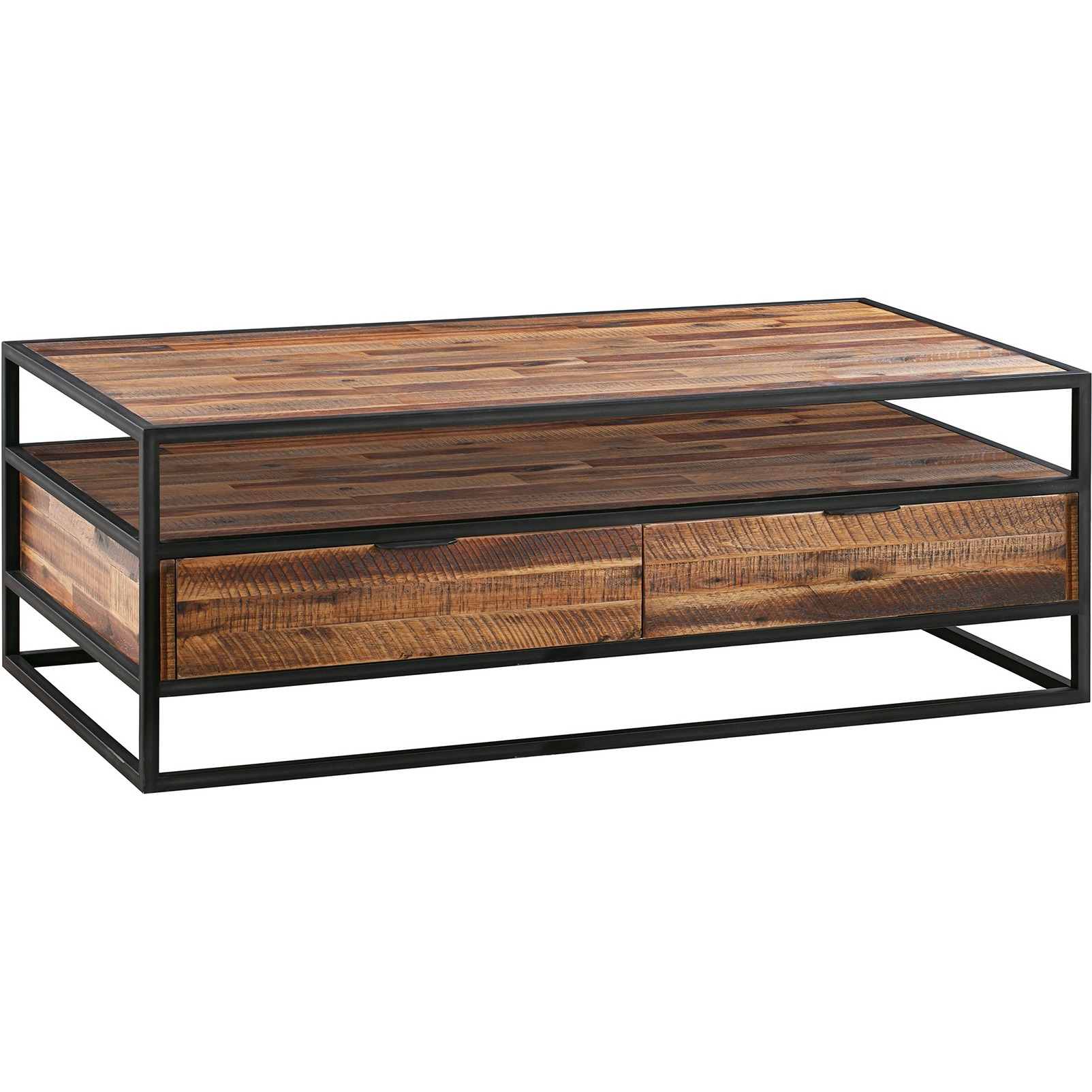 Ludgate Rectangle Coffee Table with Shelf in Acacia and Black Metal