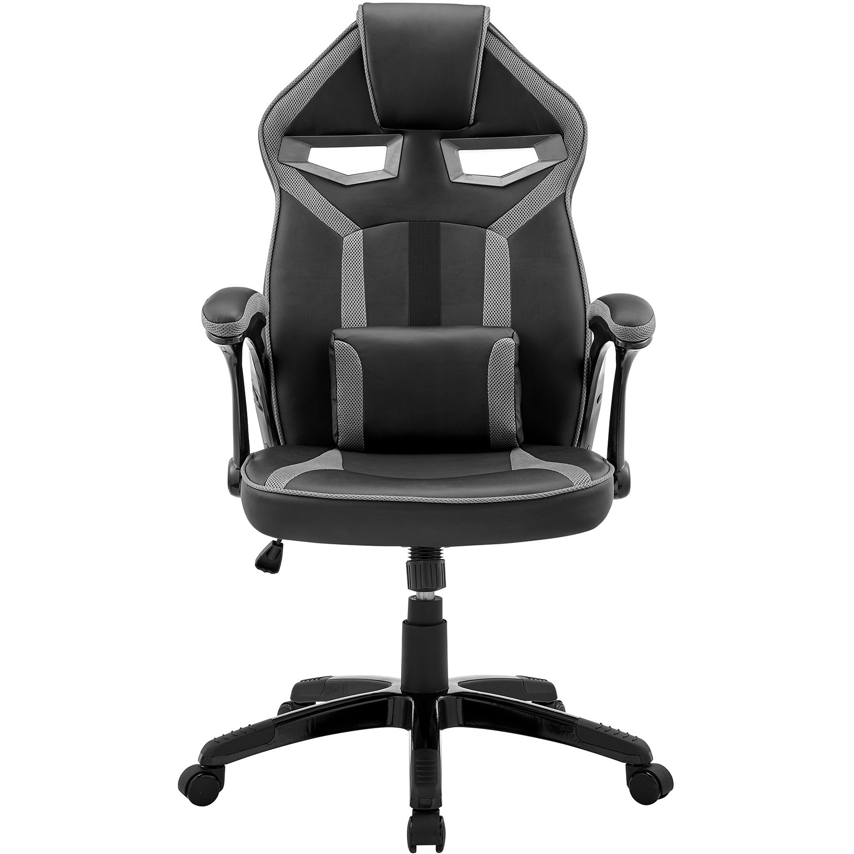 Aspect Adjustable Racing Gaming Chair in Black Faux Leather and Dark Grey Mesh with Lumbar Support Pillow