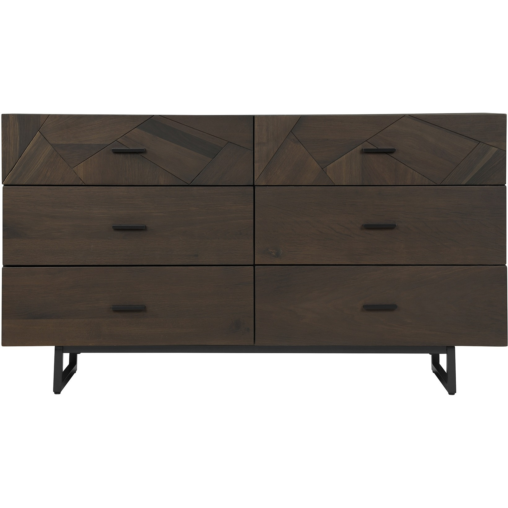Marquis 6 Drawer Oak Wood Dresser with Black Metal Legs