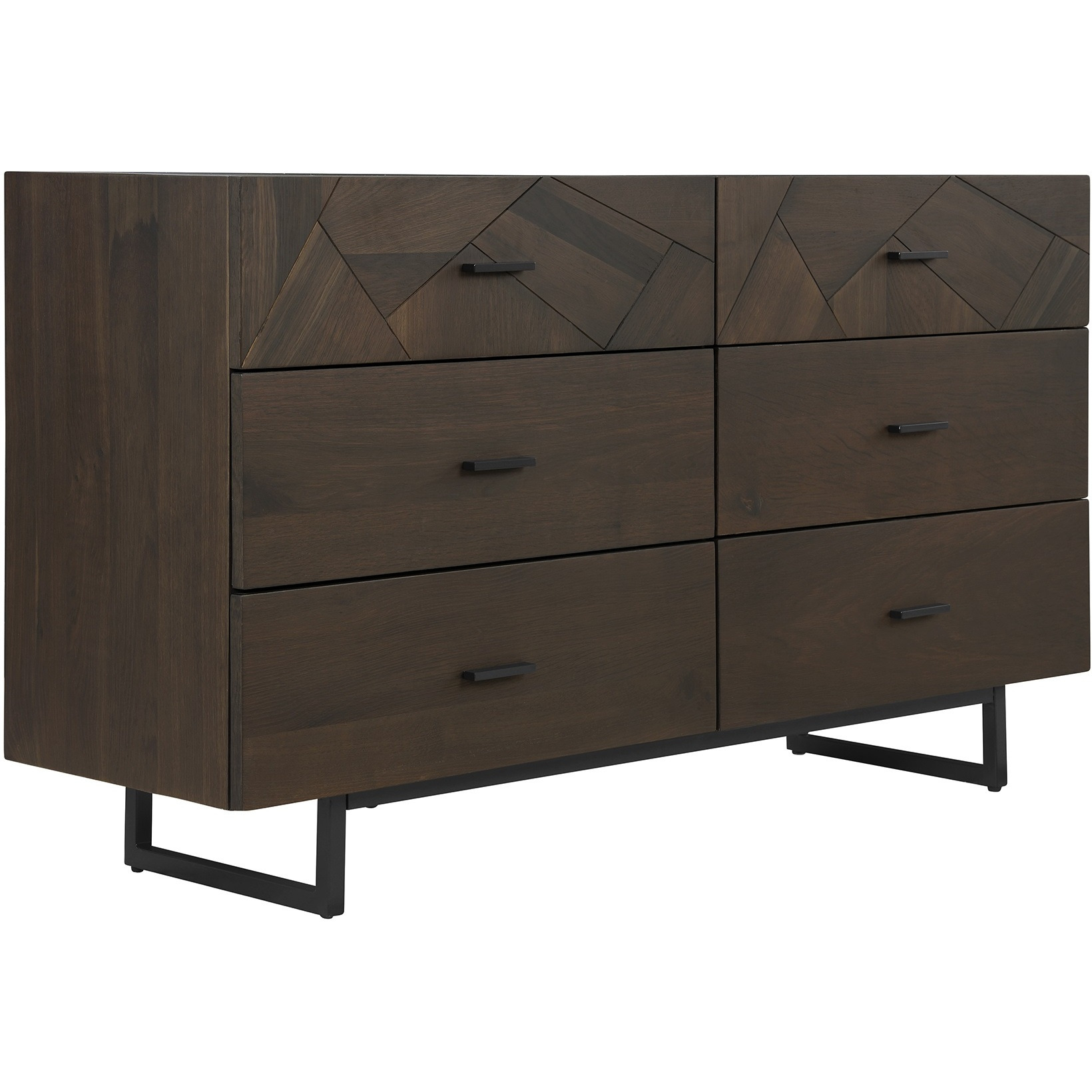 Marquis 6 Drawer Oak Wood Dresser with Black Metal Legs