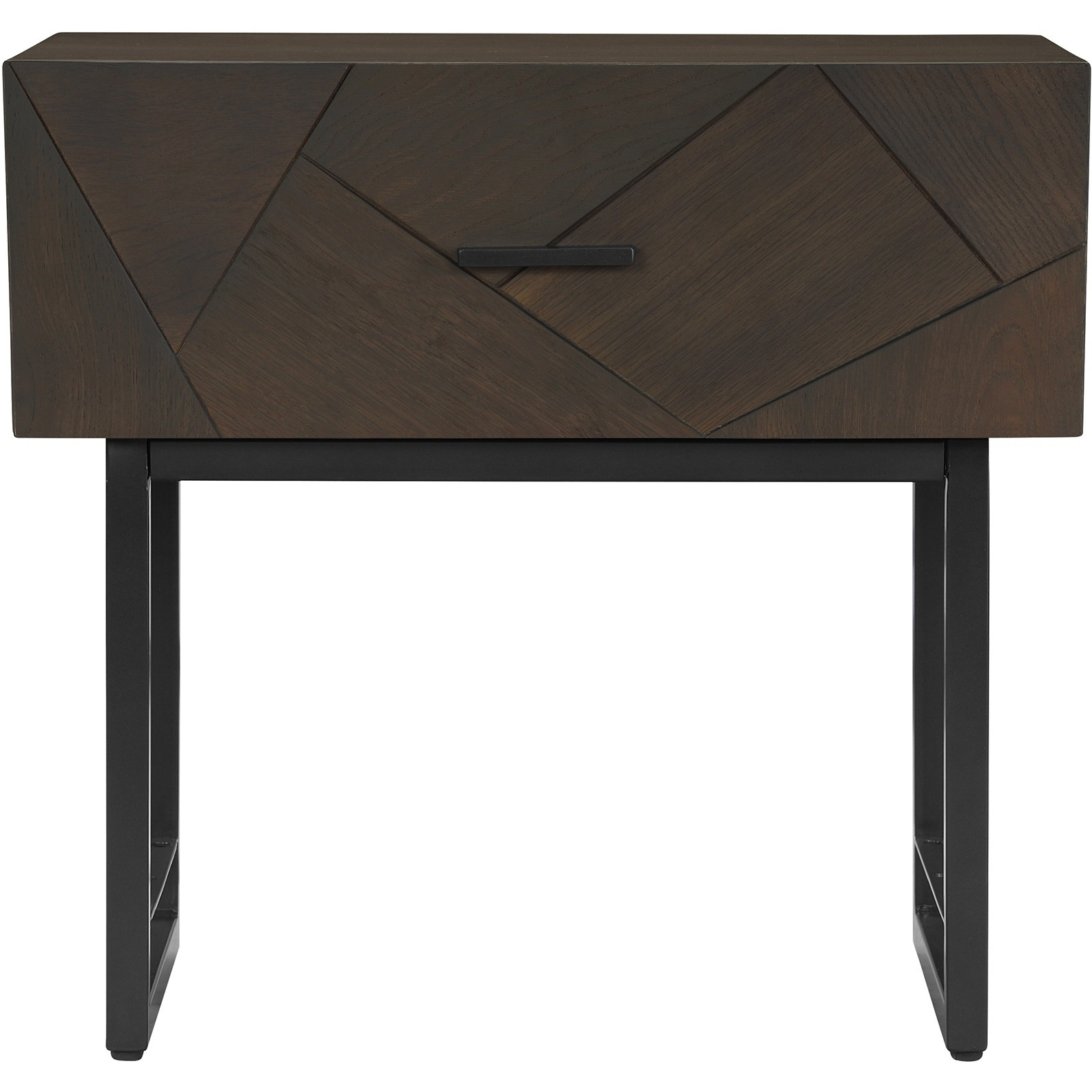 Marquis 1 Drawer Oak Wood Nighstand with Black Metal Legs