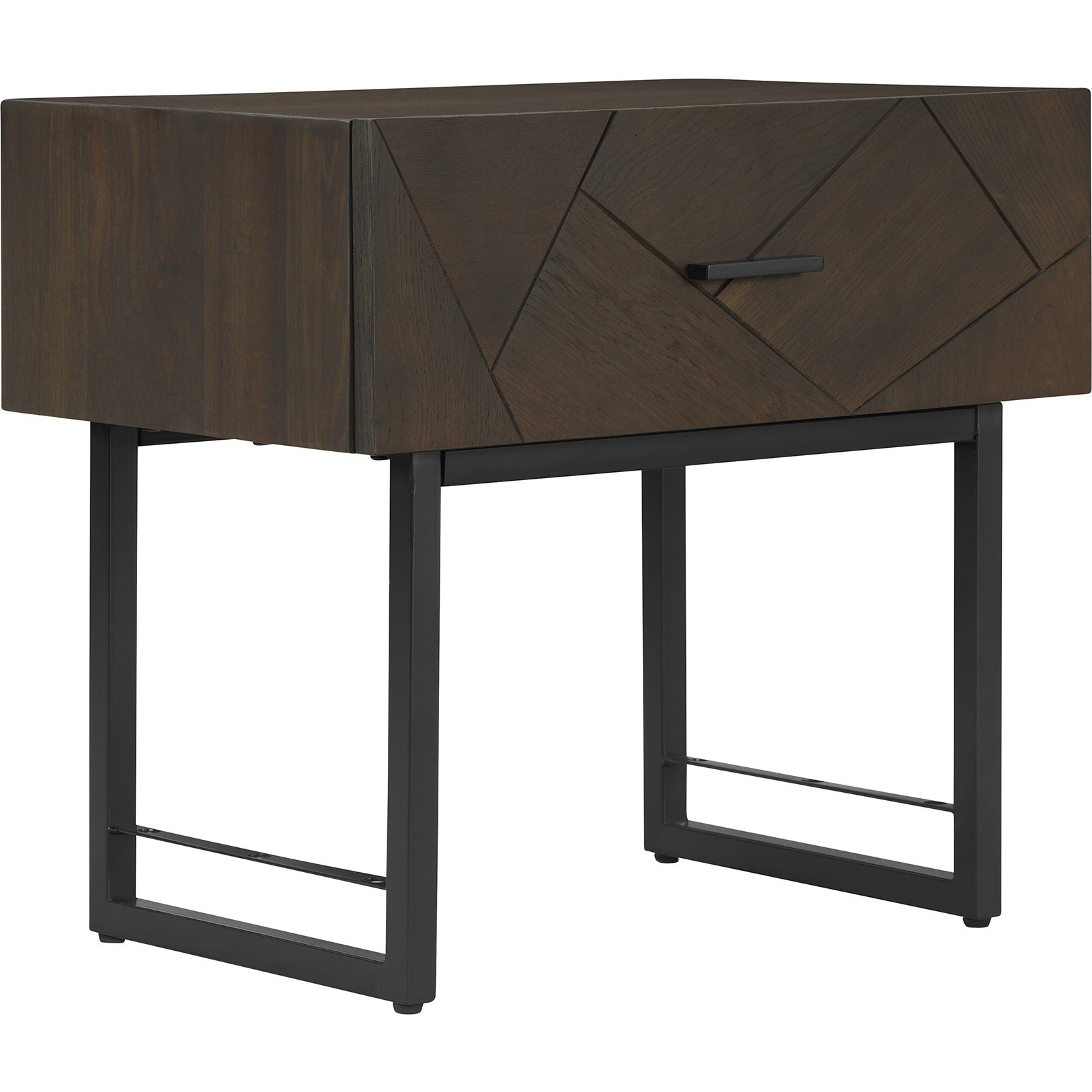 Marquis 1 Drawer Oak Wood Nighstand with Black Metal Legs