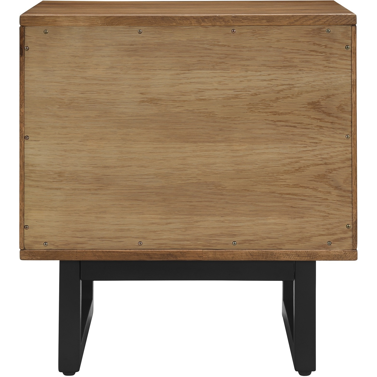 Aldo 1 Drawer Nightstand in Brown Oak Wood with Black Metal Legs