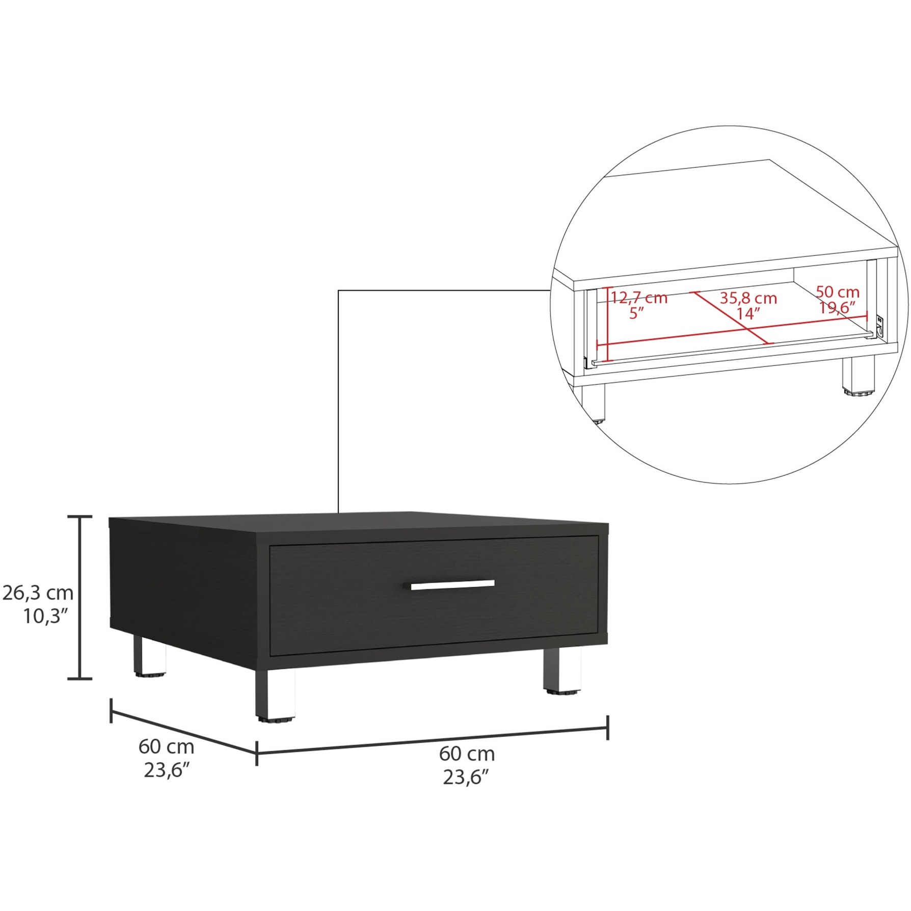 Beijing Coffee Table, One Drawer, Four Legs