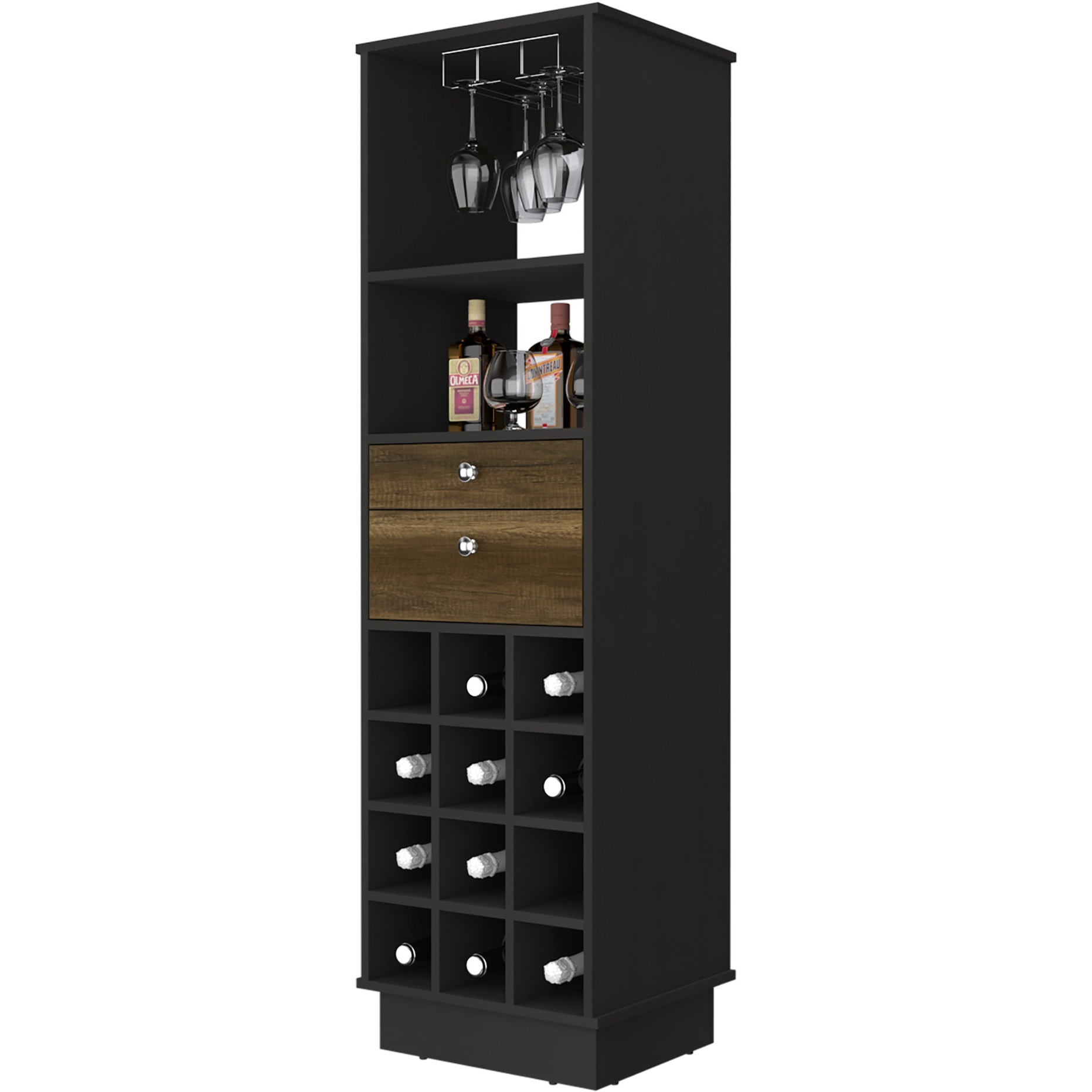 Classic Bar Cabinet, Two Drawers, Twelve Wine Cubbies