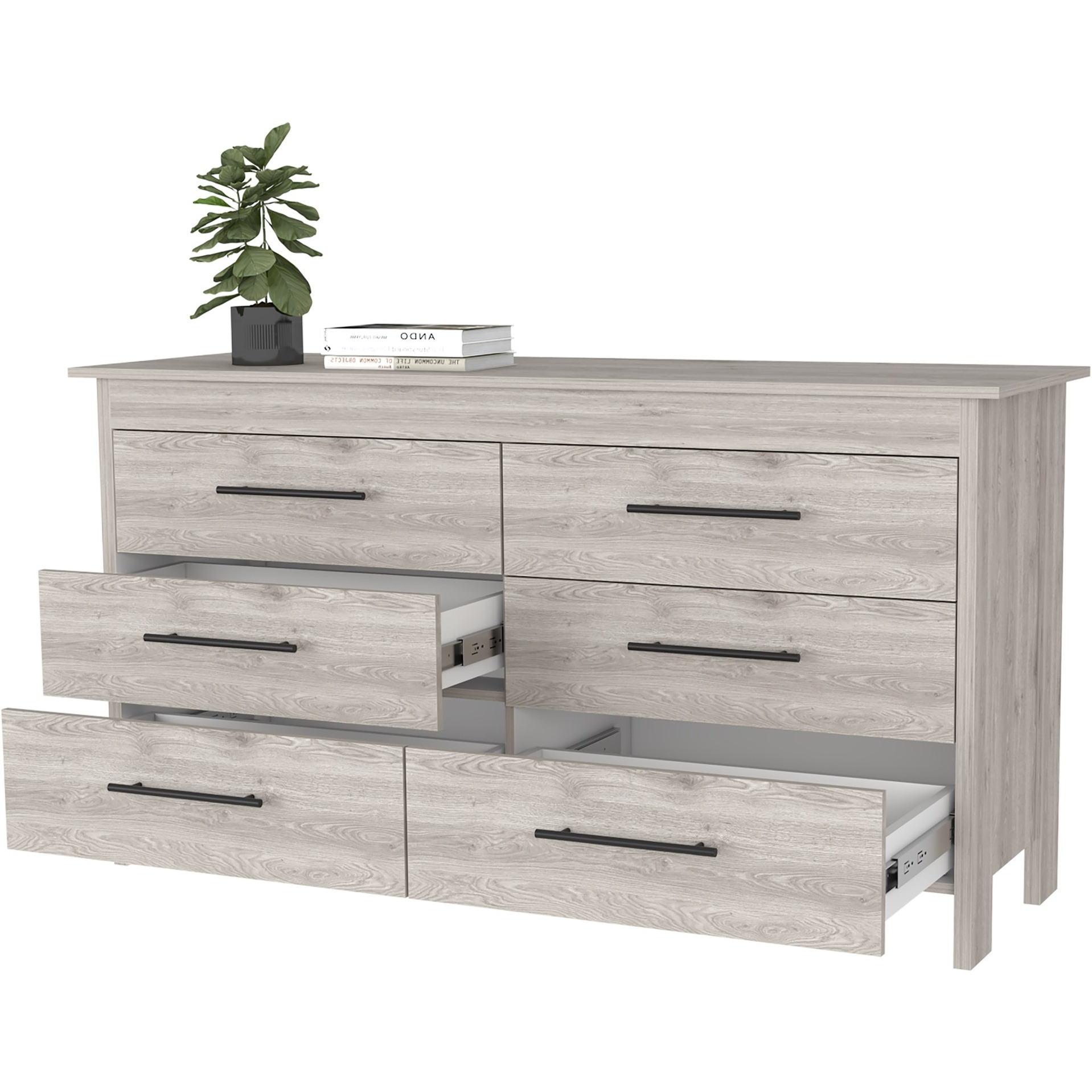 Hms 6 Drawer Double Dresser, Four Legs, Superior Top, Six Drawers