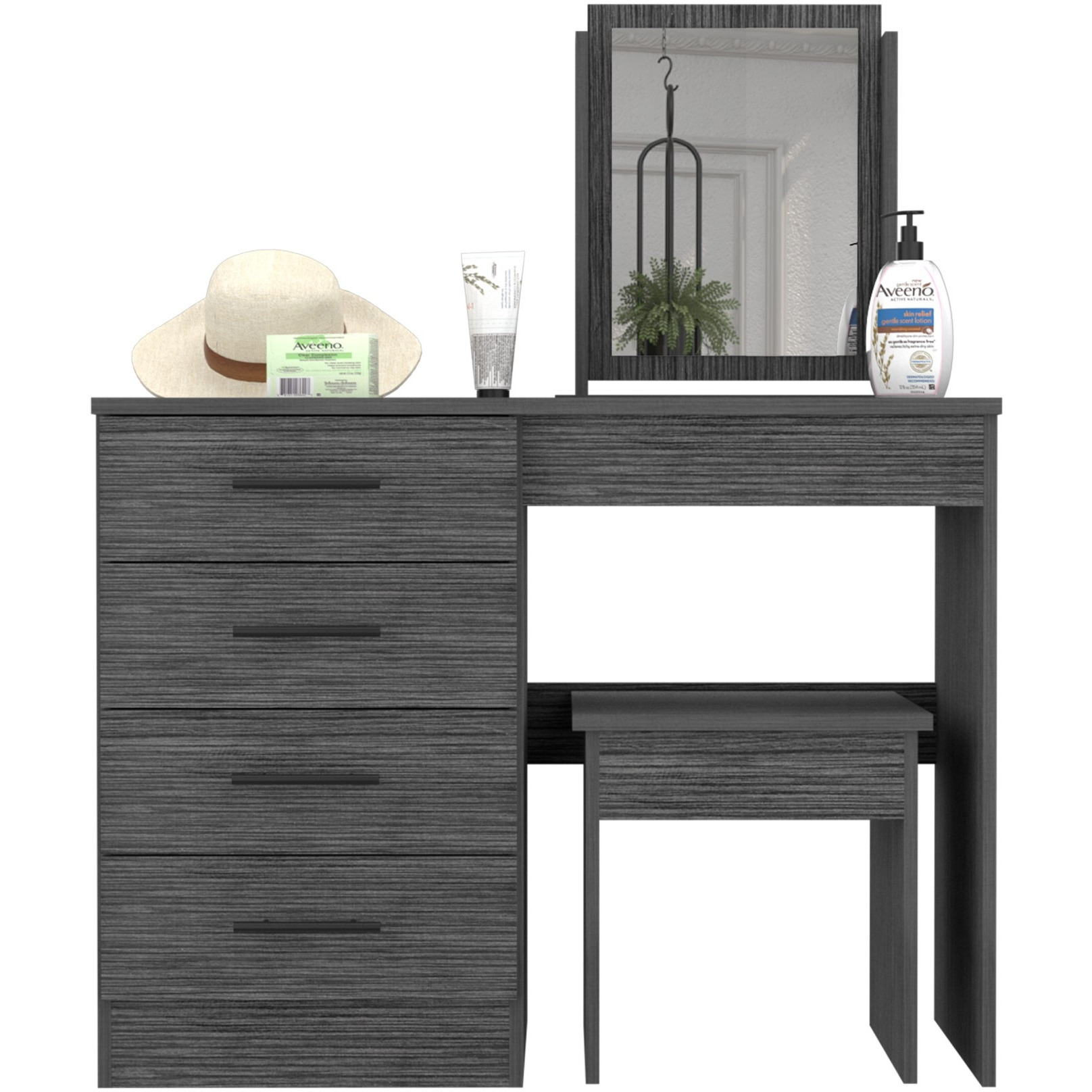 Kaia Makeup Dressing Table, Four Drawers, One Mirror, Stool