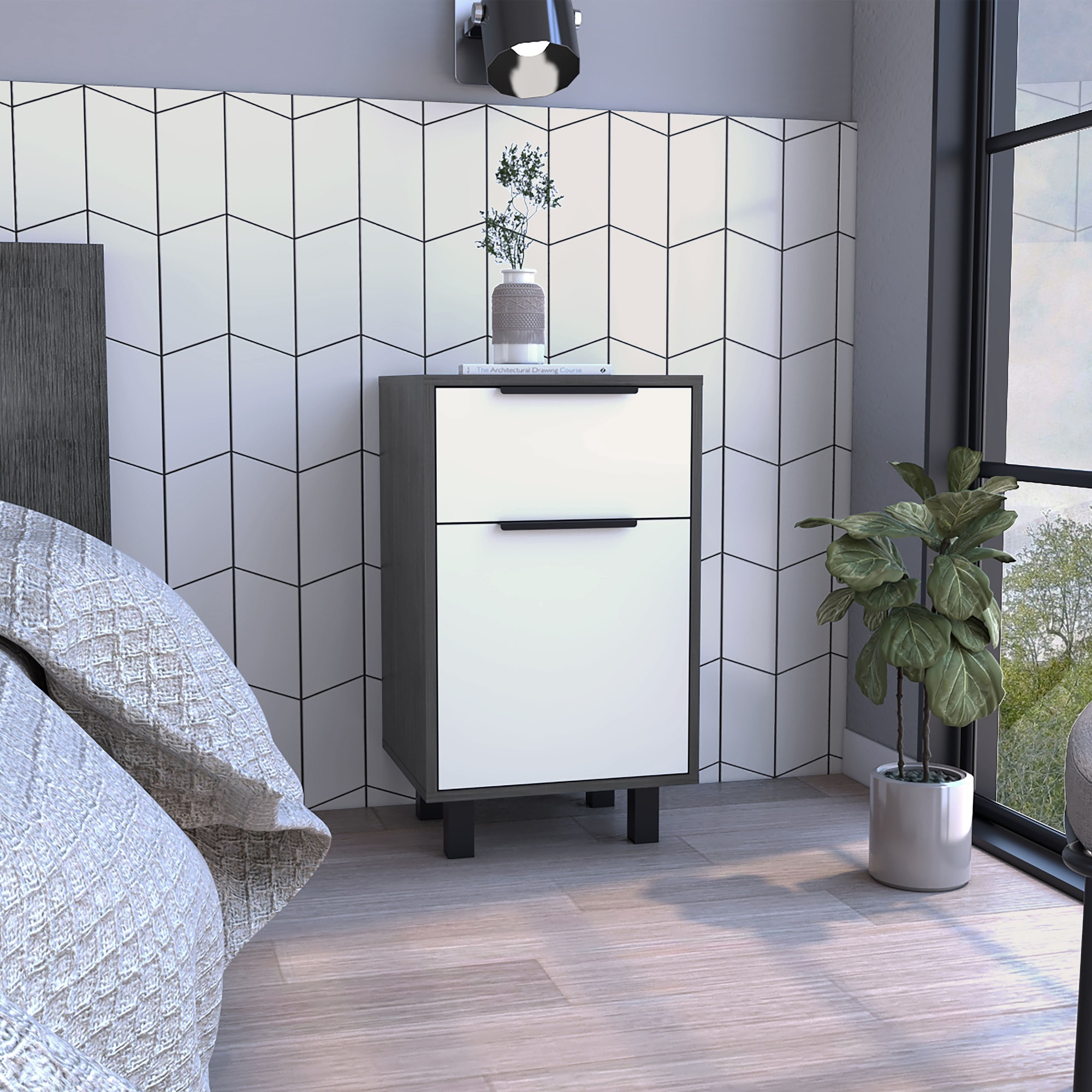 Kaia Z Nightstand, One Drawer, One Cabinet,  Four Legs, Superior Top
