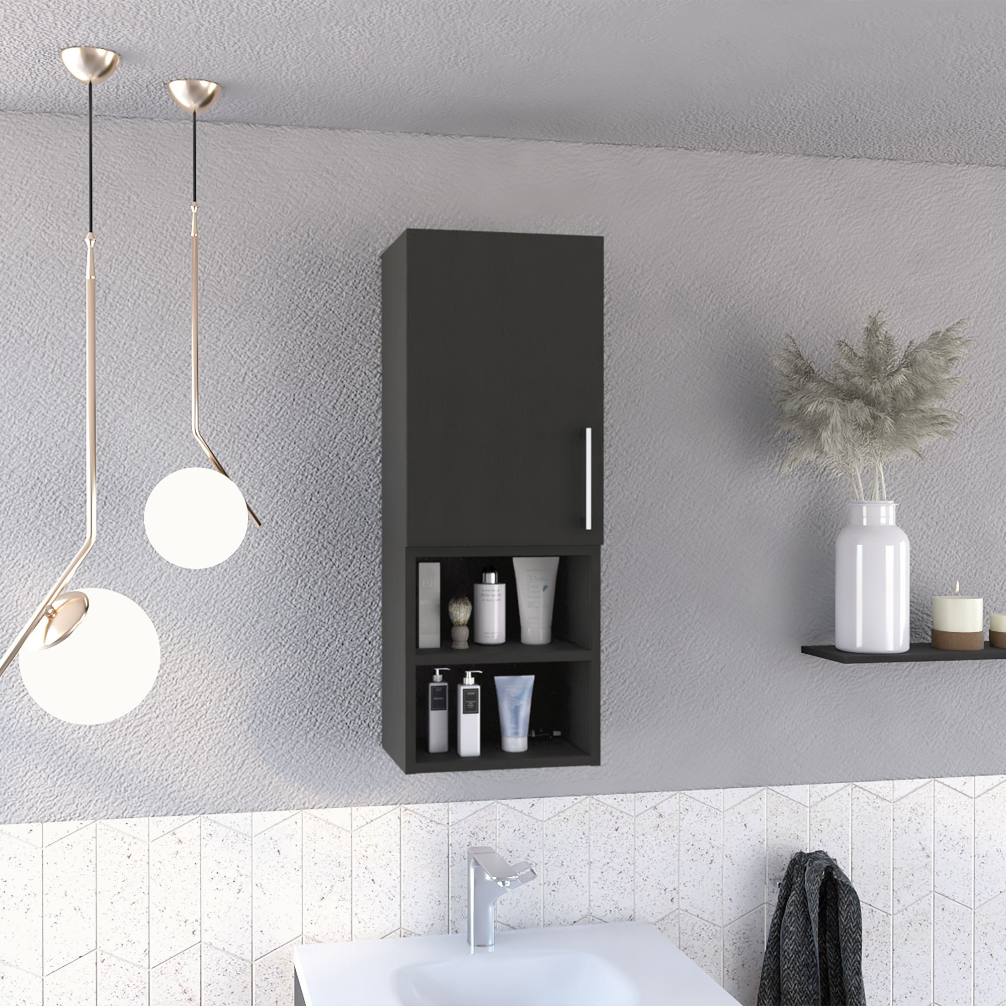 Madrid Medicine Cabinet, Two External Shelves, Metal Handle, Single Door, Two Interior Shelves