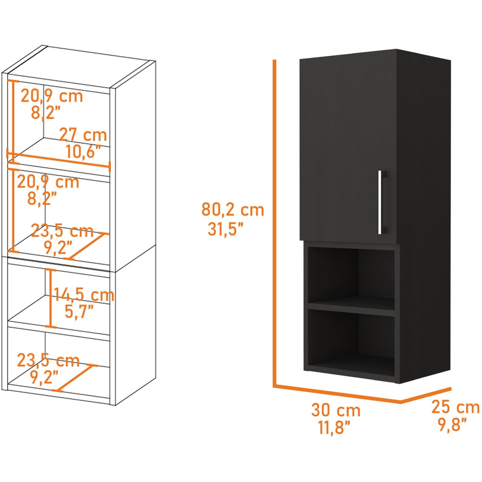 Madrid Medicine Cabinet, Two External Shelves, Metal Handle, Single Door, Two Interior Shelves