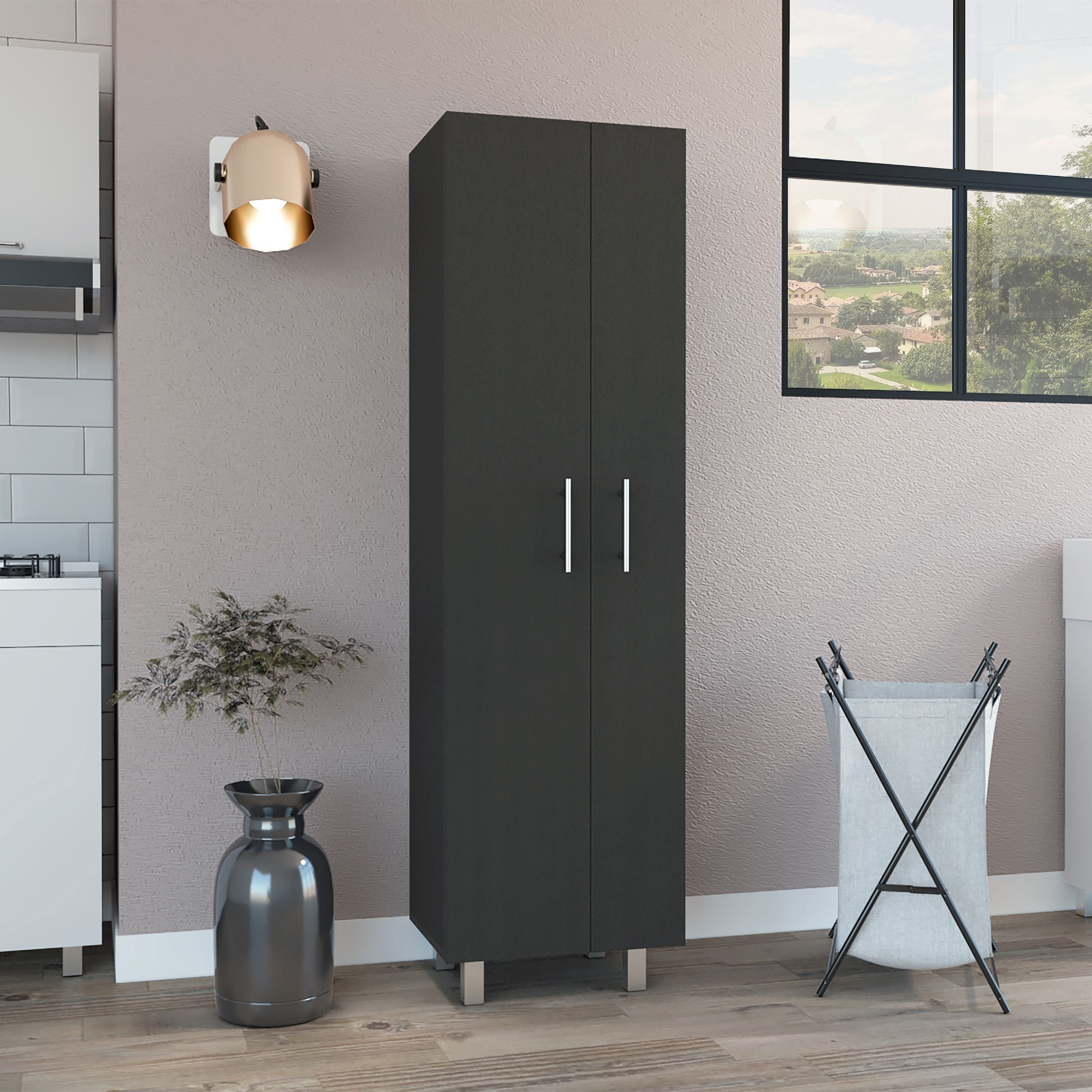 Nala Cleaning Cabinet, Double Door, Four Legs, Five Shelves