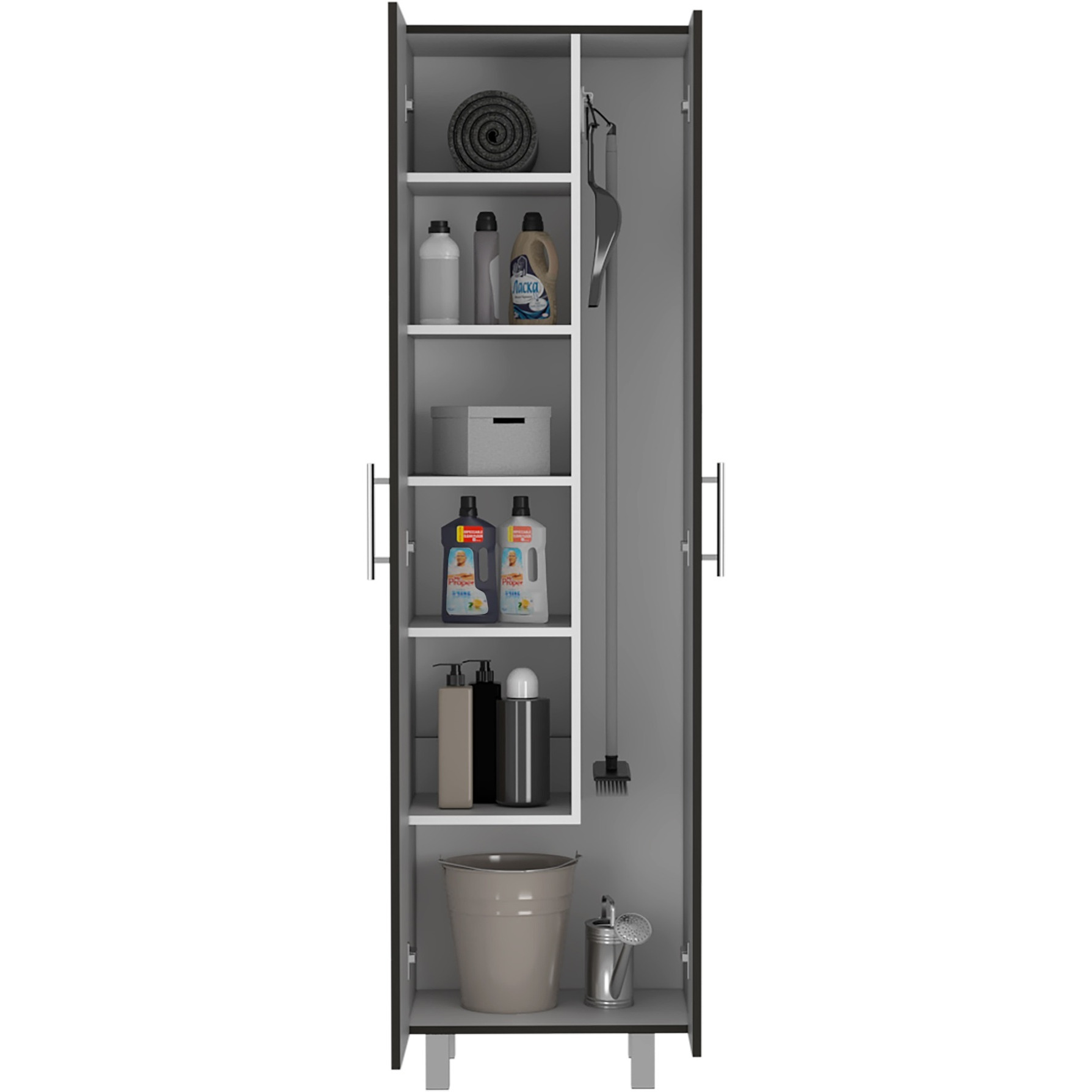 Nala Cleaning Cabinet, Double Door, Four Legs, Five Shelves