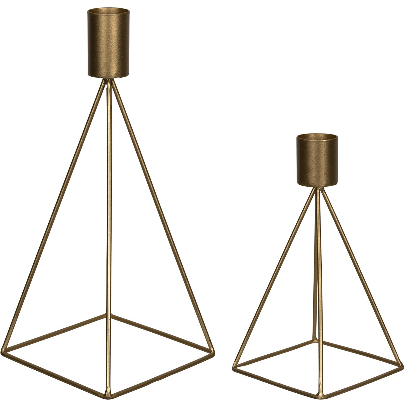 Stratton Home Decor Modern Set of 2 Gold Geometric Taper Candle Holders