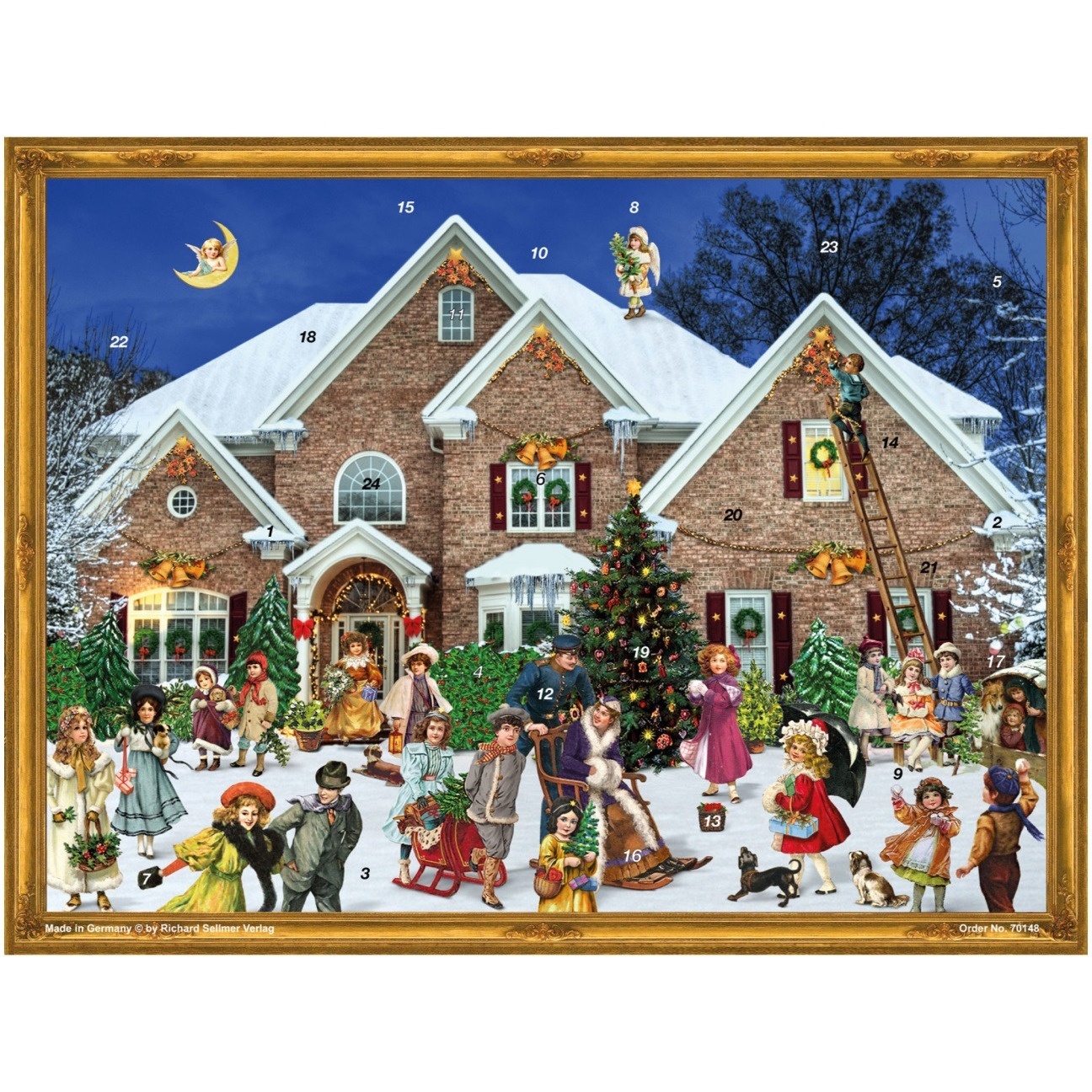 ADV70148 - Sellmer Advent Calendar - Christmas Scene Outside Family Home - 10.5&quotH x 14.5&quotW x .1&quotD
