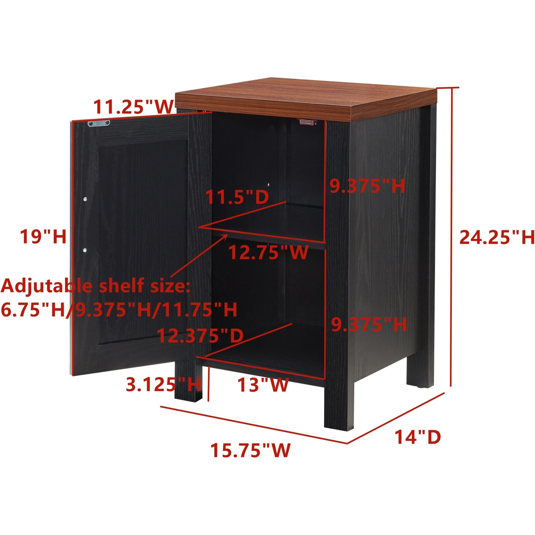 Duquette 2 Shelf Cabinet Side Table, Black & Walnut Wood