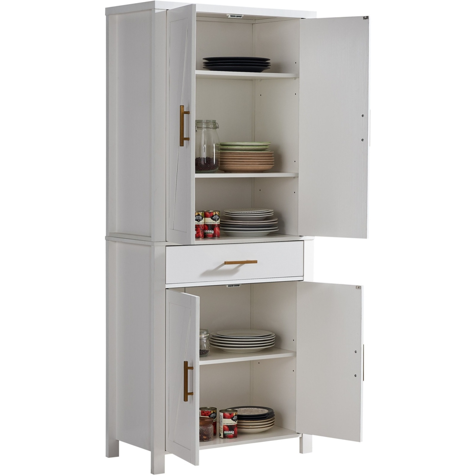 Duquette 72" Freestanding Kitchen Storage Pantry With Adjustable Shelves & Drawer, White Wood