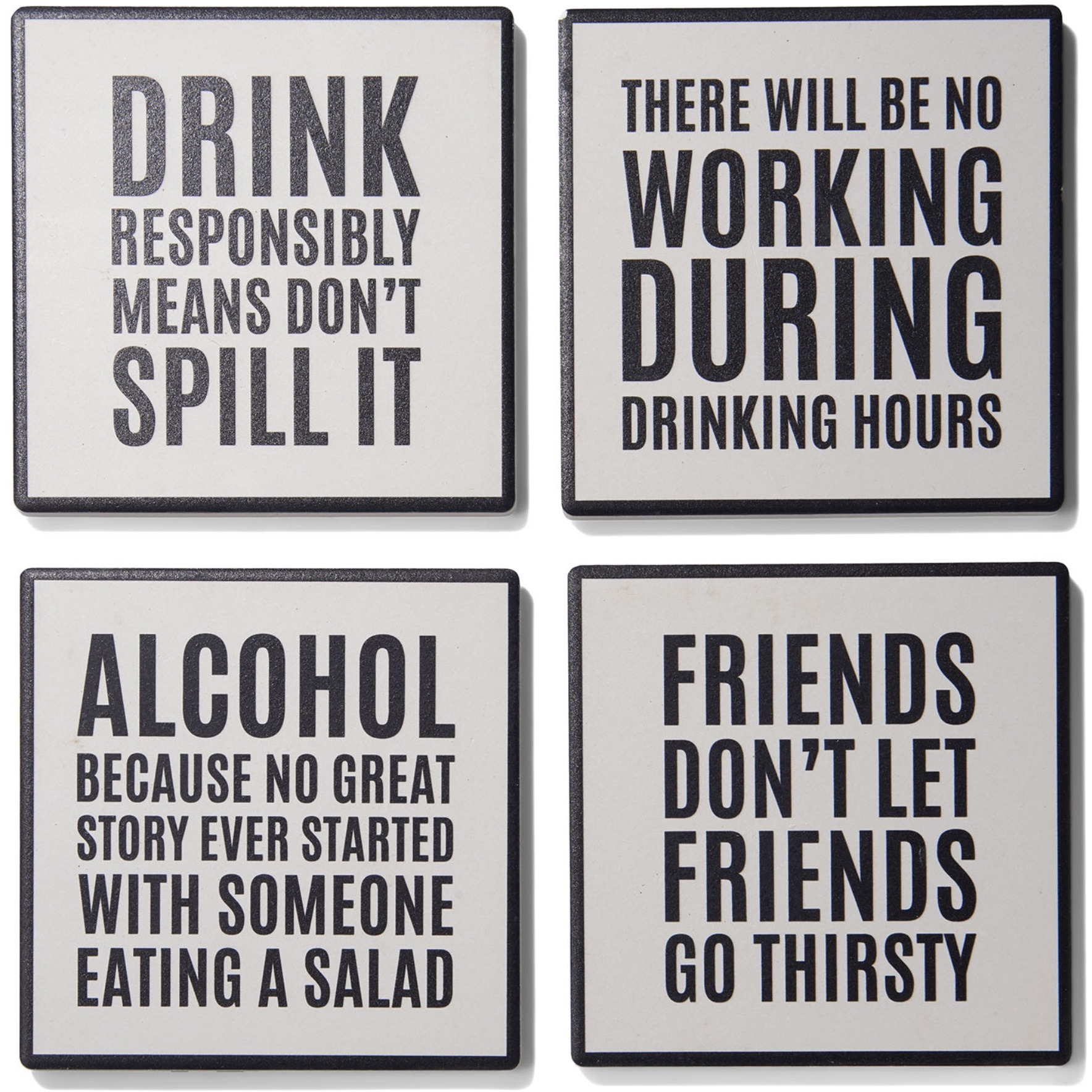 Work Hour Happy Hour Sentiments Set of 4 Ceramic Coasters 4.25''D