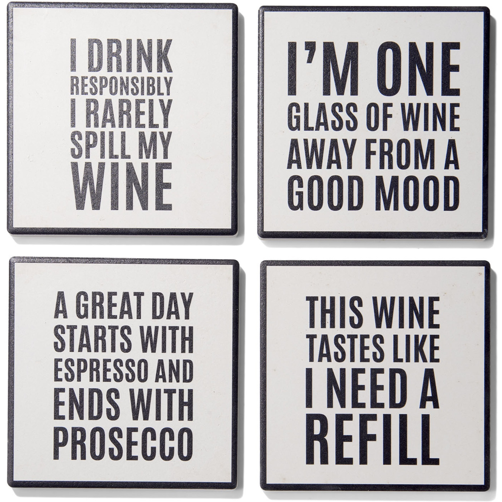 Wine Sentiments Set of 4 Ceramic Coasters 4.25''D